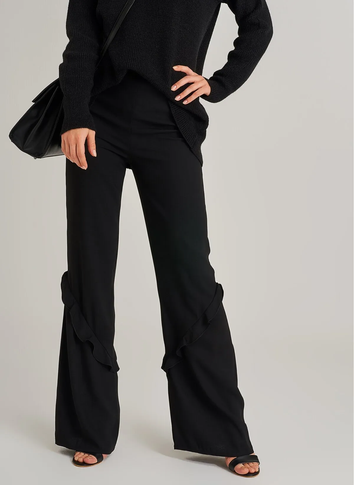 13751 Black Ruffle Detail Pants