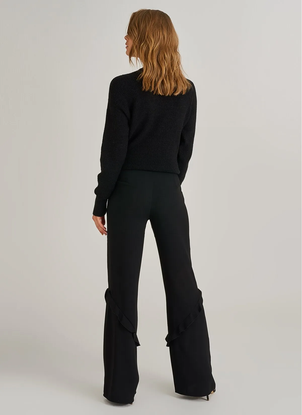 13751 Black Ruffle Detail Pants