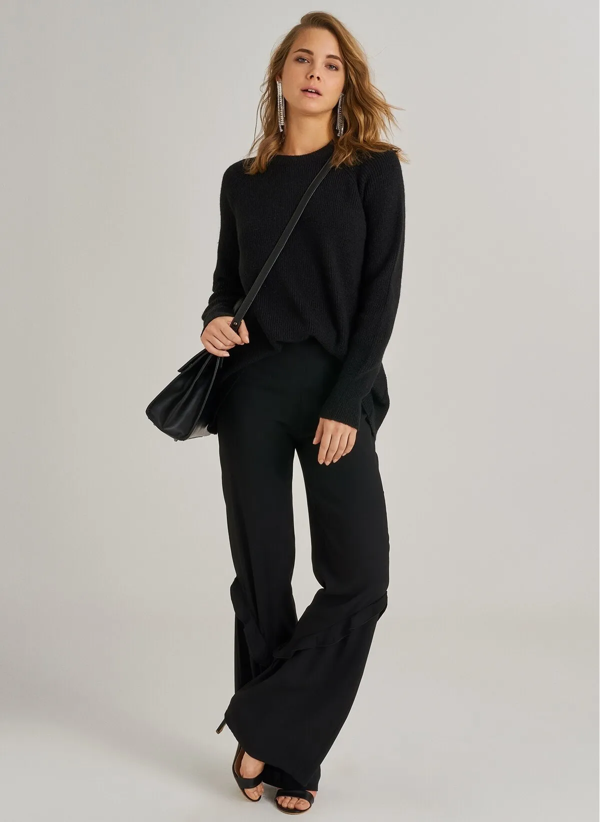 13751 Black Ruffle Detail Pants