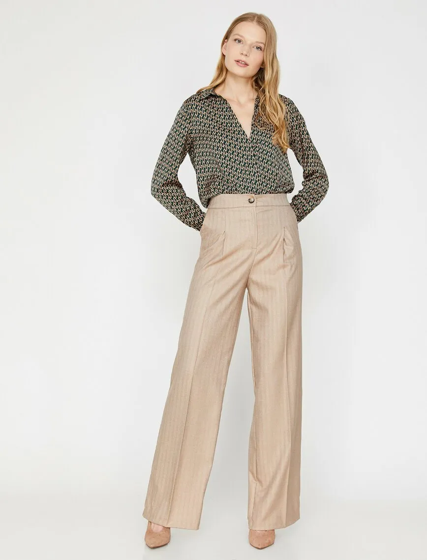 16327 Beige Button Detail Trousers