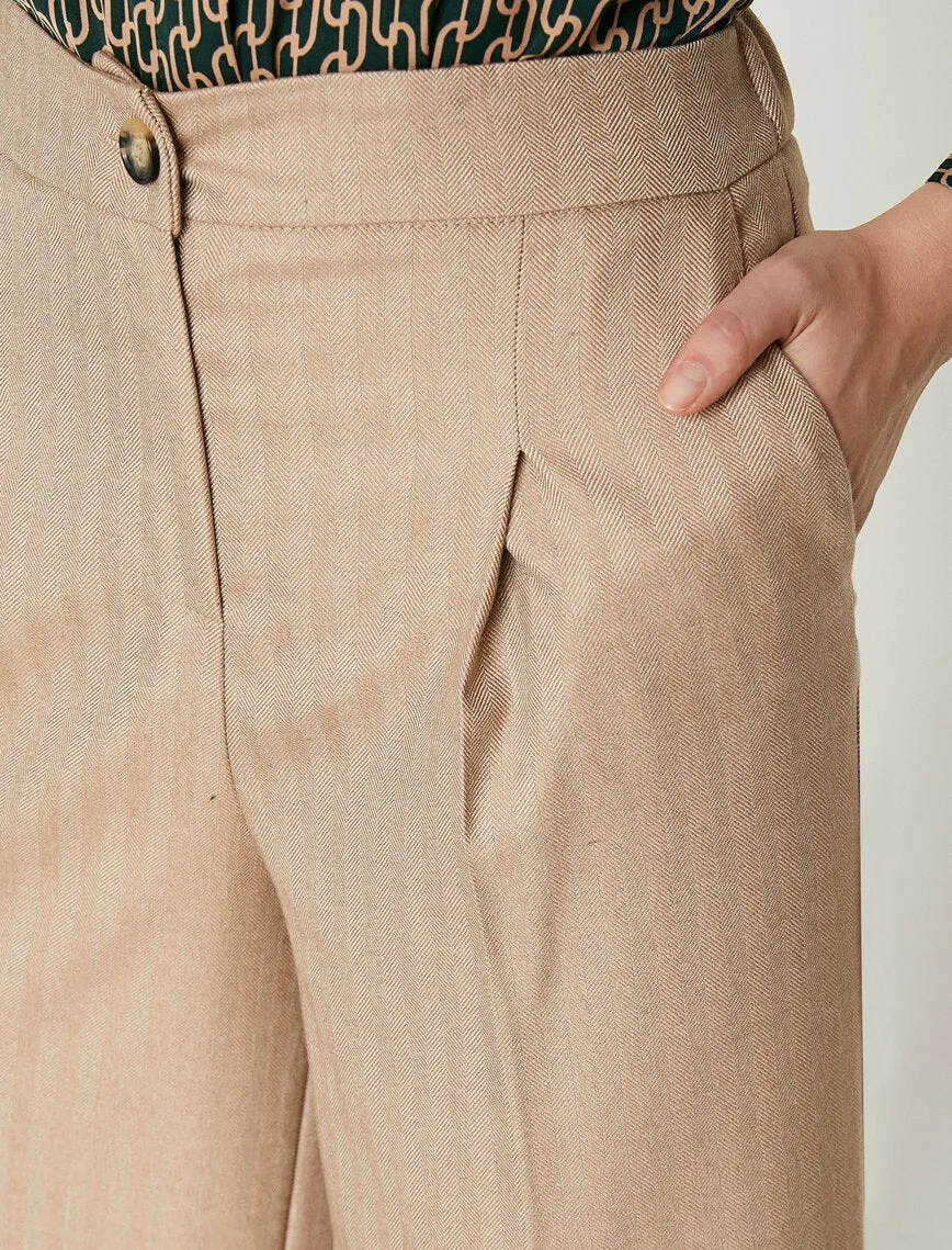 16327 Beige Button Detail Trousers