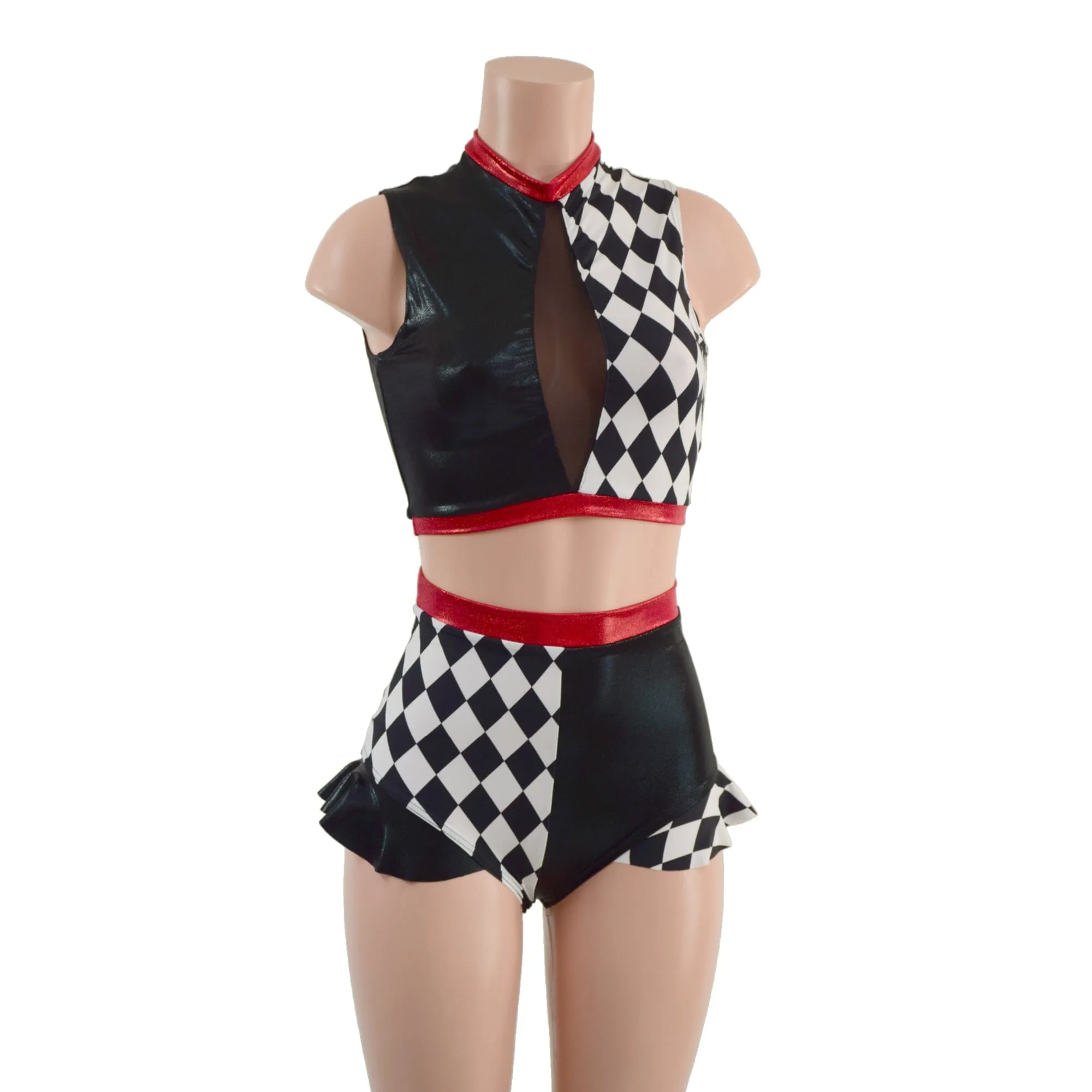 2PC Inset Keyhole Top and Siren Shorts with Ruffled Hips