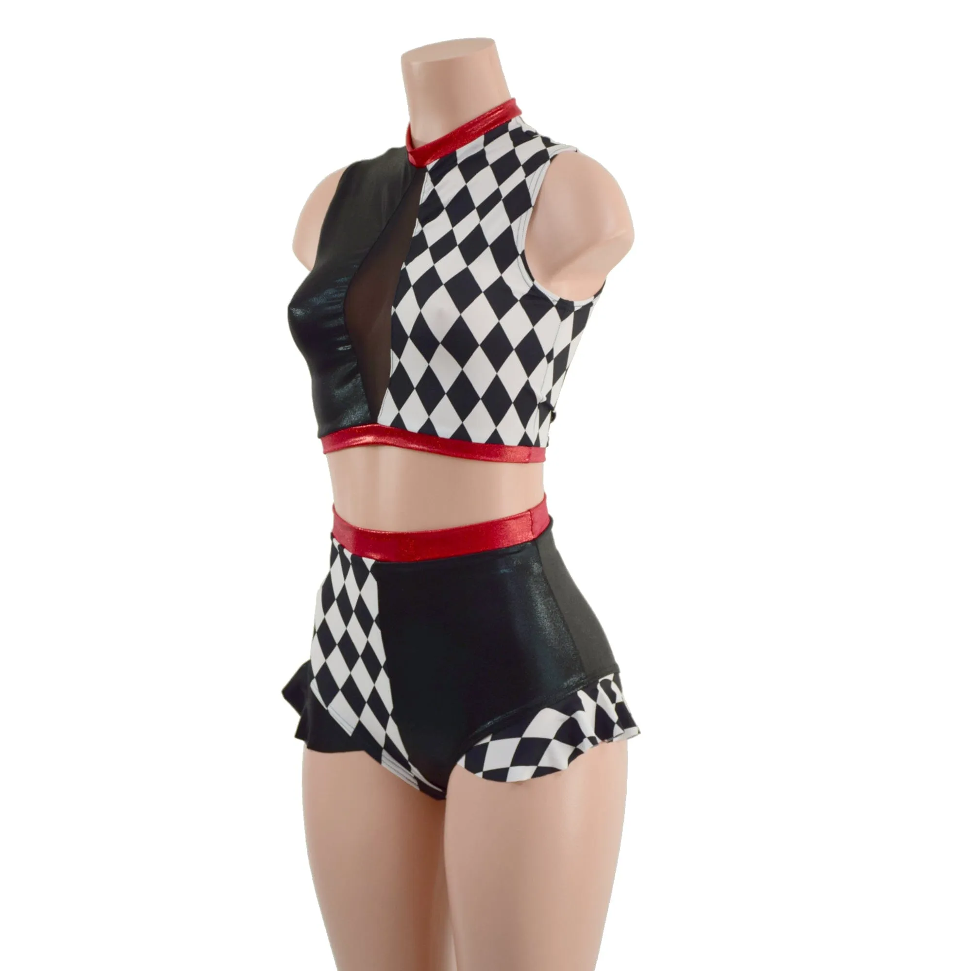 2PC Inset Keyhole Top and Siren Shorts with Ruffled Hips