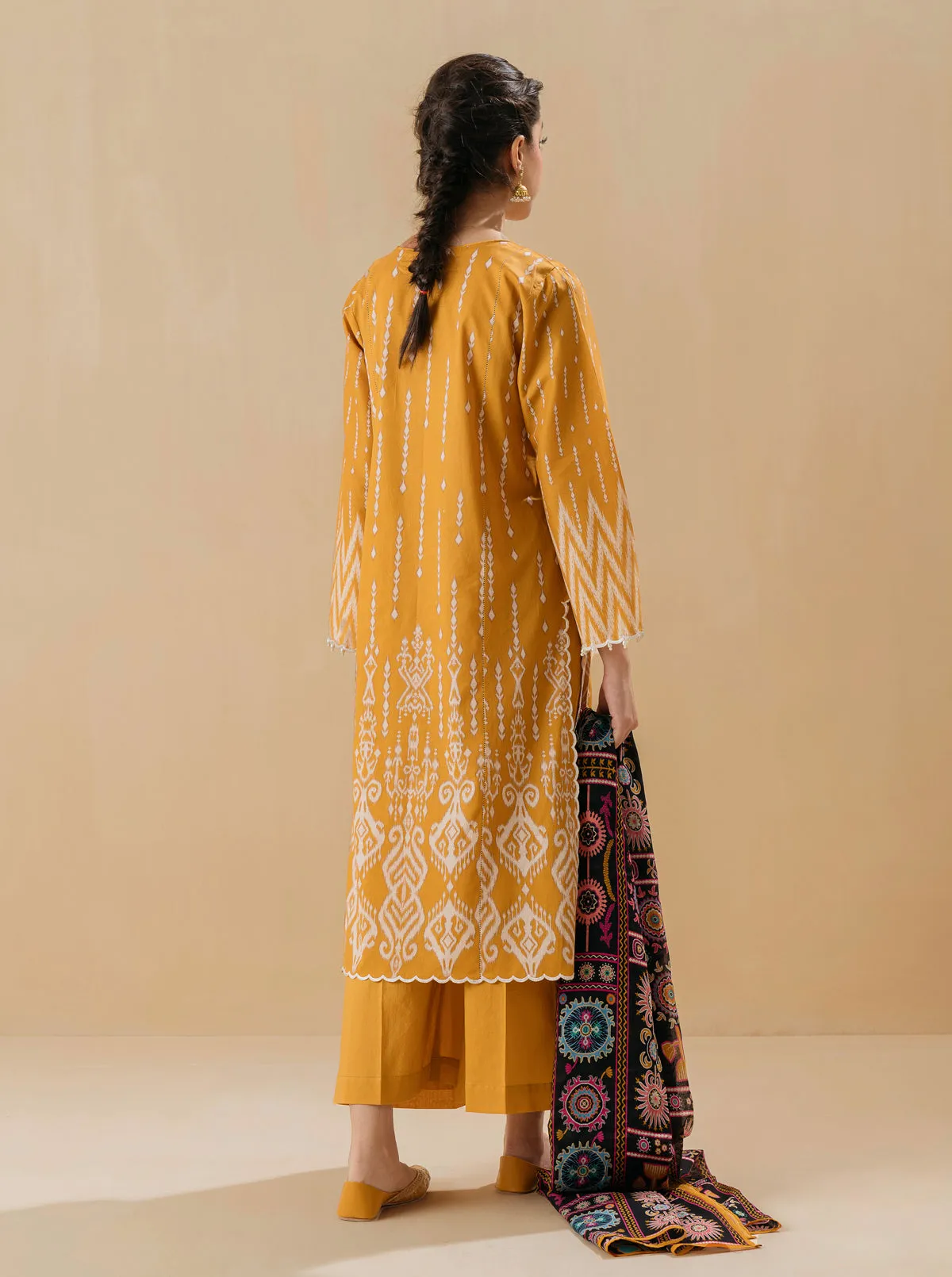 3 PIECE - EMBROIDERED LAWN SUIT - MYSTIQUE MUSTARD