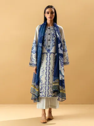 3 PIECE - EMBROIDERED LAWN SUIT - PORCELAIN GARDEN