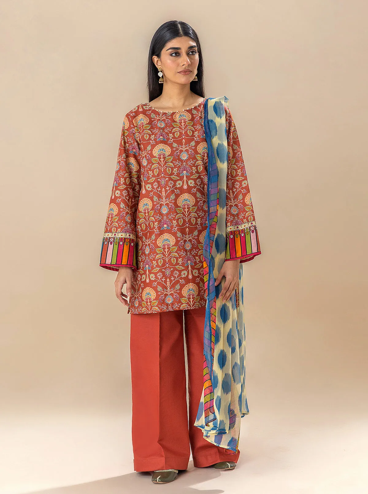 3 PIECE PRINTED LAWN SUIT-AUBURN SKY