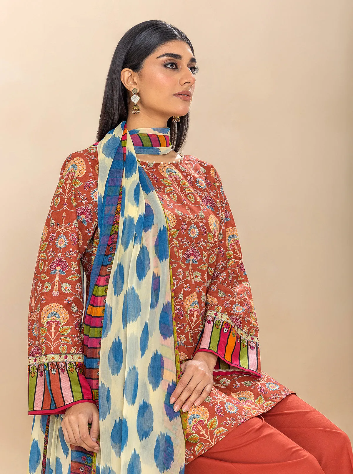 3 PIECE PRINTED LAWN SUIT-AUBURN SKY