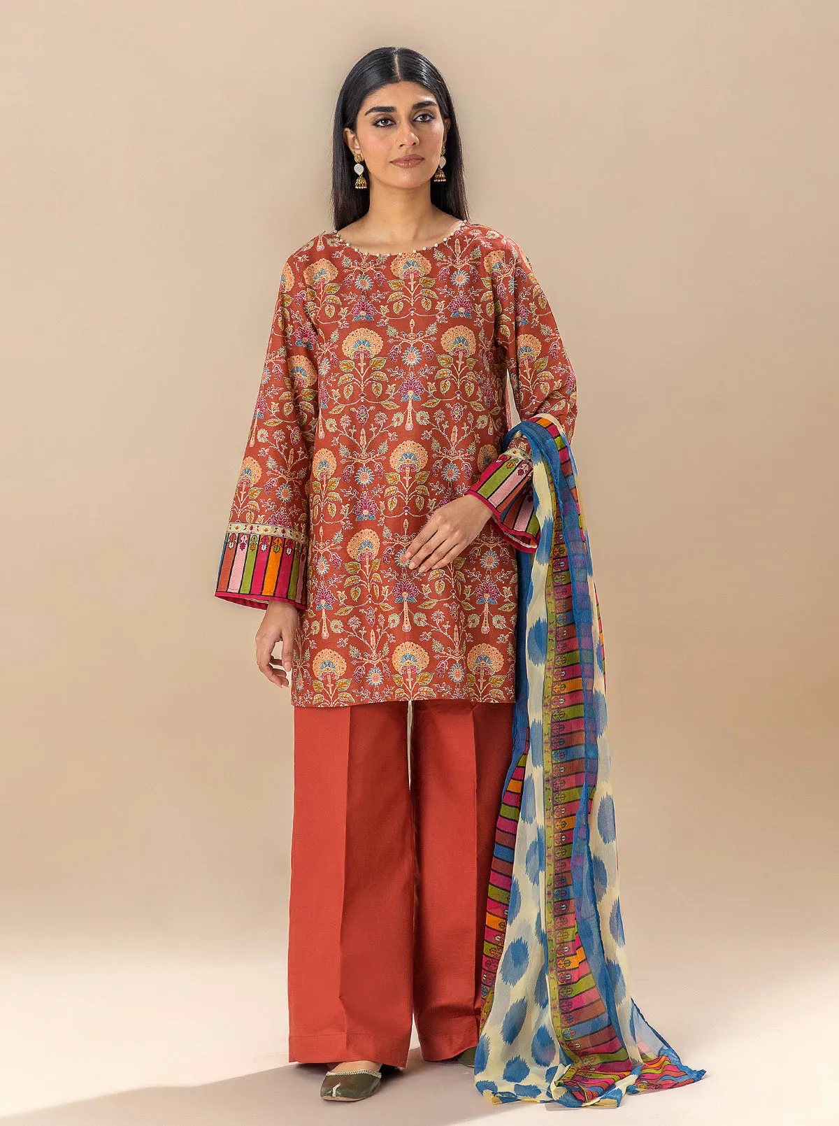 3 PIECE PRINTED LAWN SUIT-AUBURN SKY