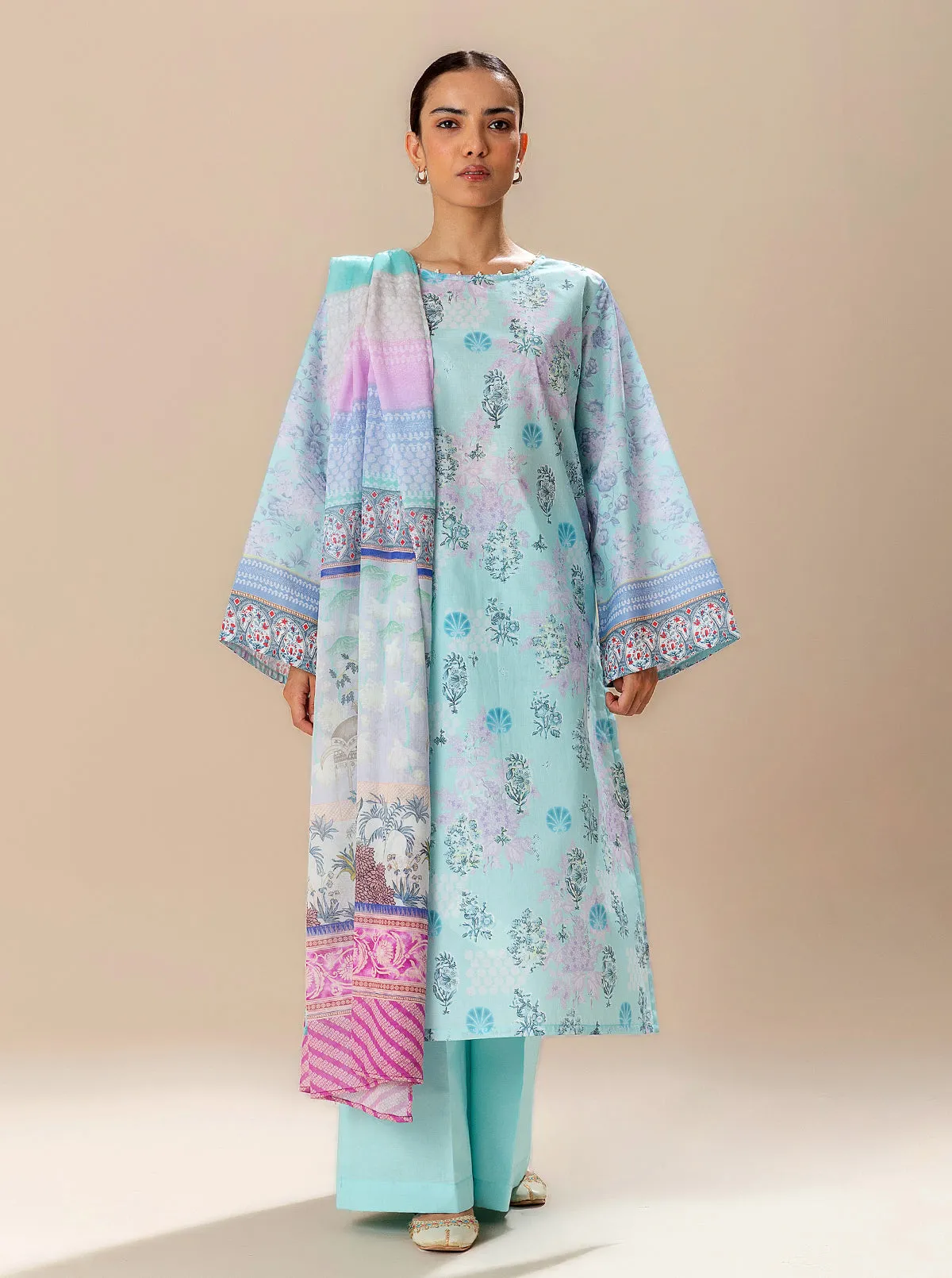 3 PIECE PRINTED LAWN SUIT-BLUEFALLS BAY