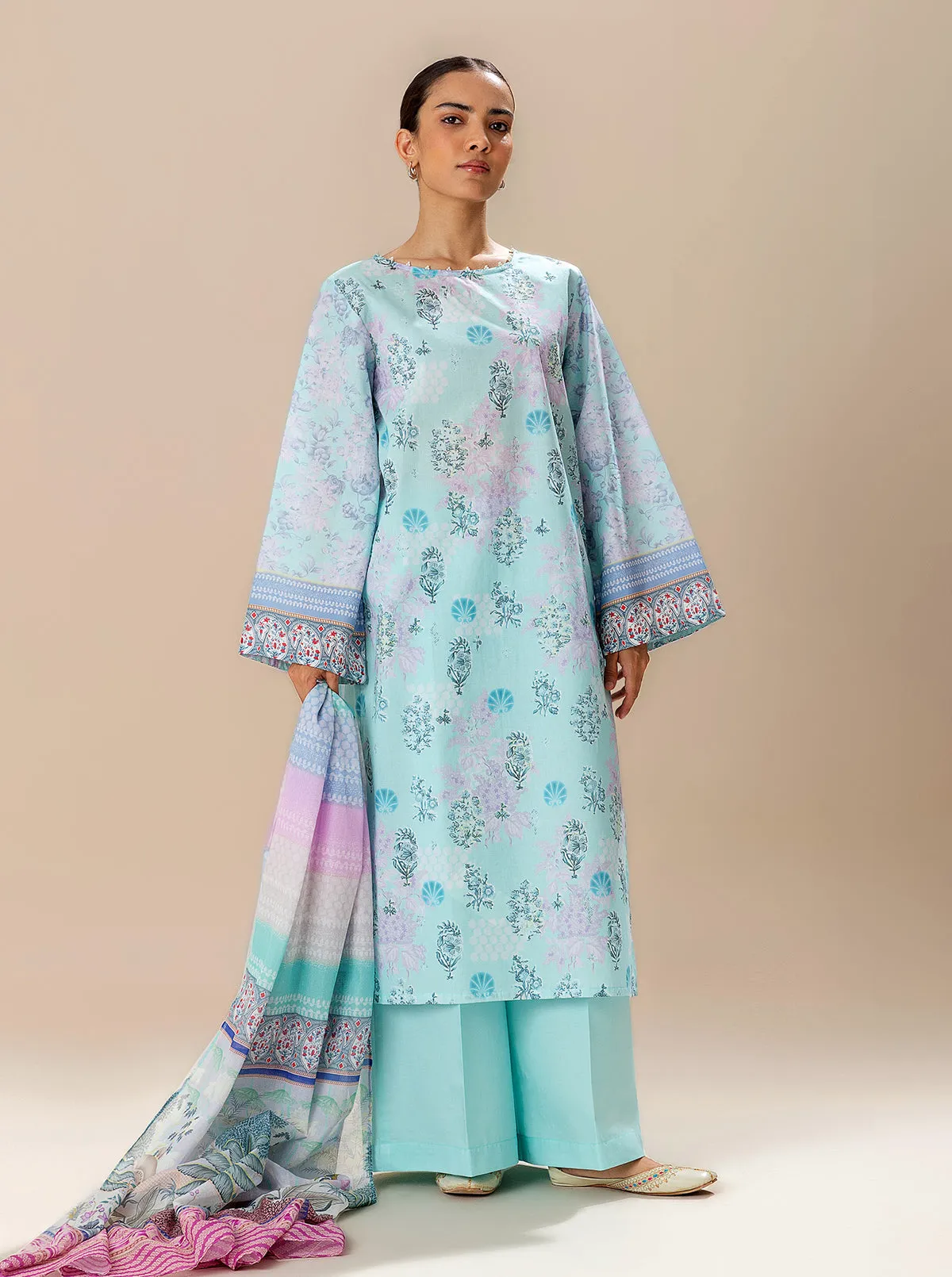 3 PIECE PRINTED LAWN SUIT-BLUEFALLS BAY