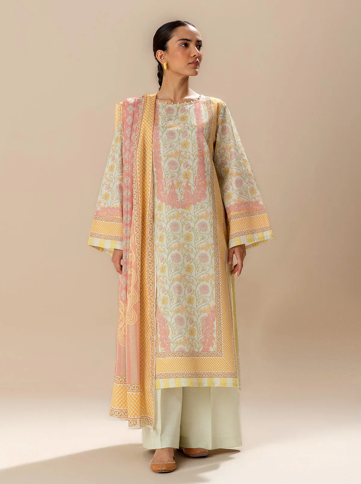 3 PIECE PRINTED LAWN SUIT-SPRING SKIES