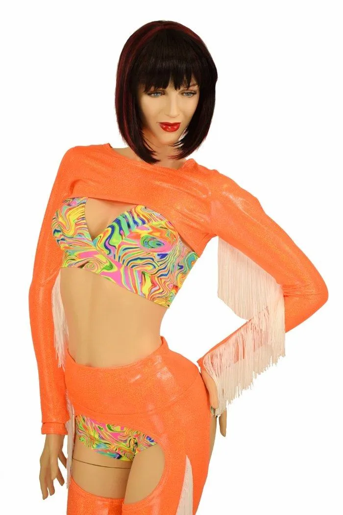 4PC Orange Fringe Bolero and Chaps Set