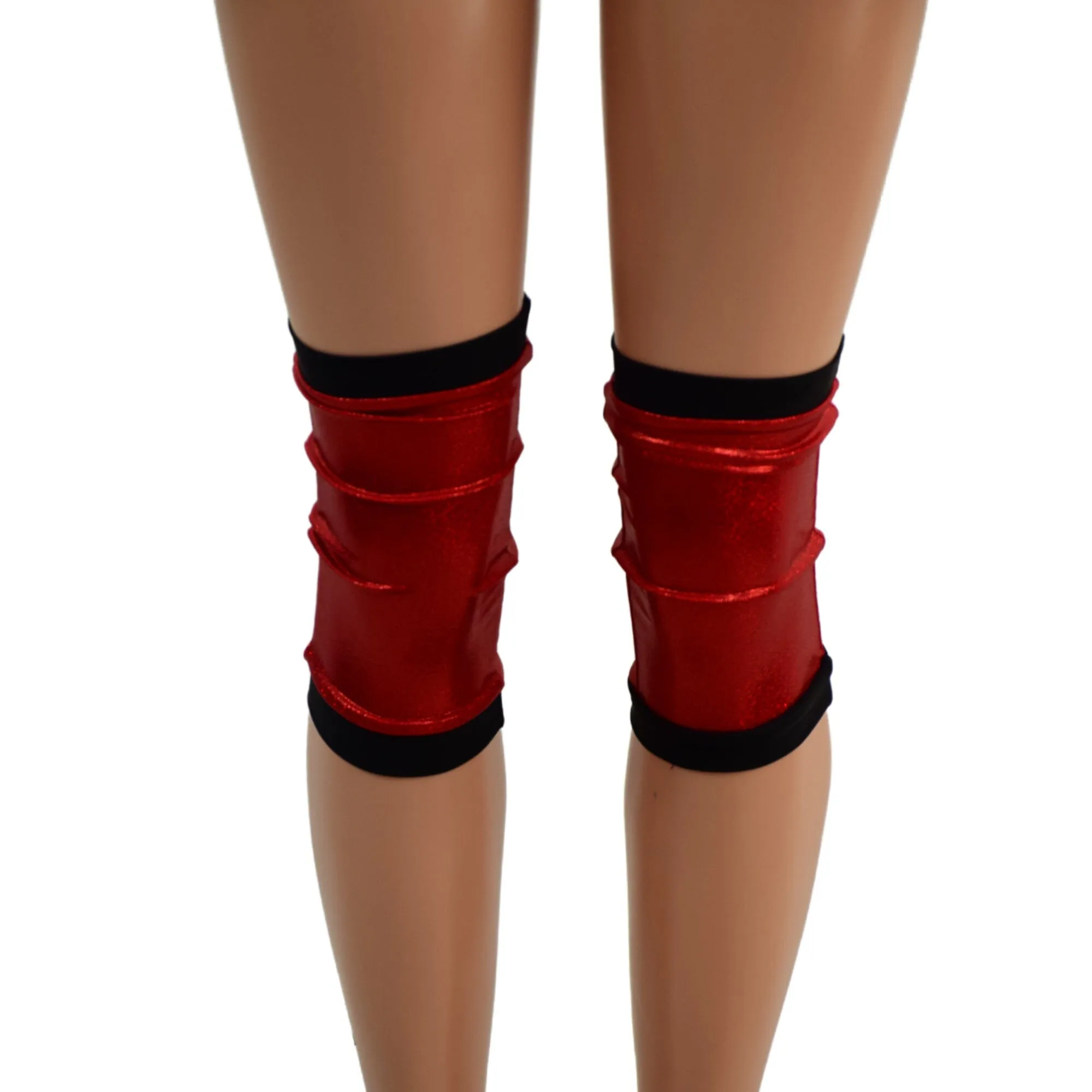 4PC Red and Black Wrestling Shorts, Crop Top and Knee Pad Covers Set