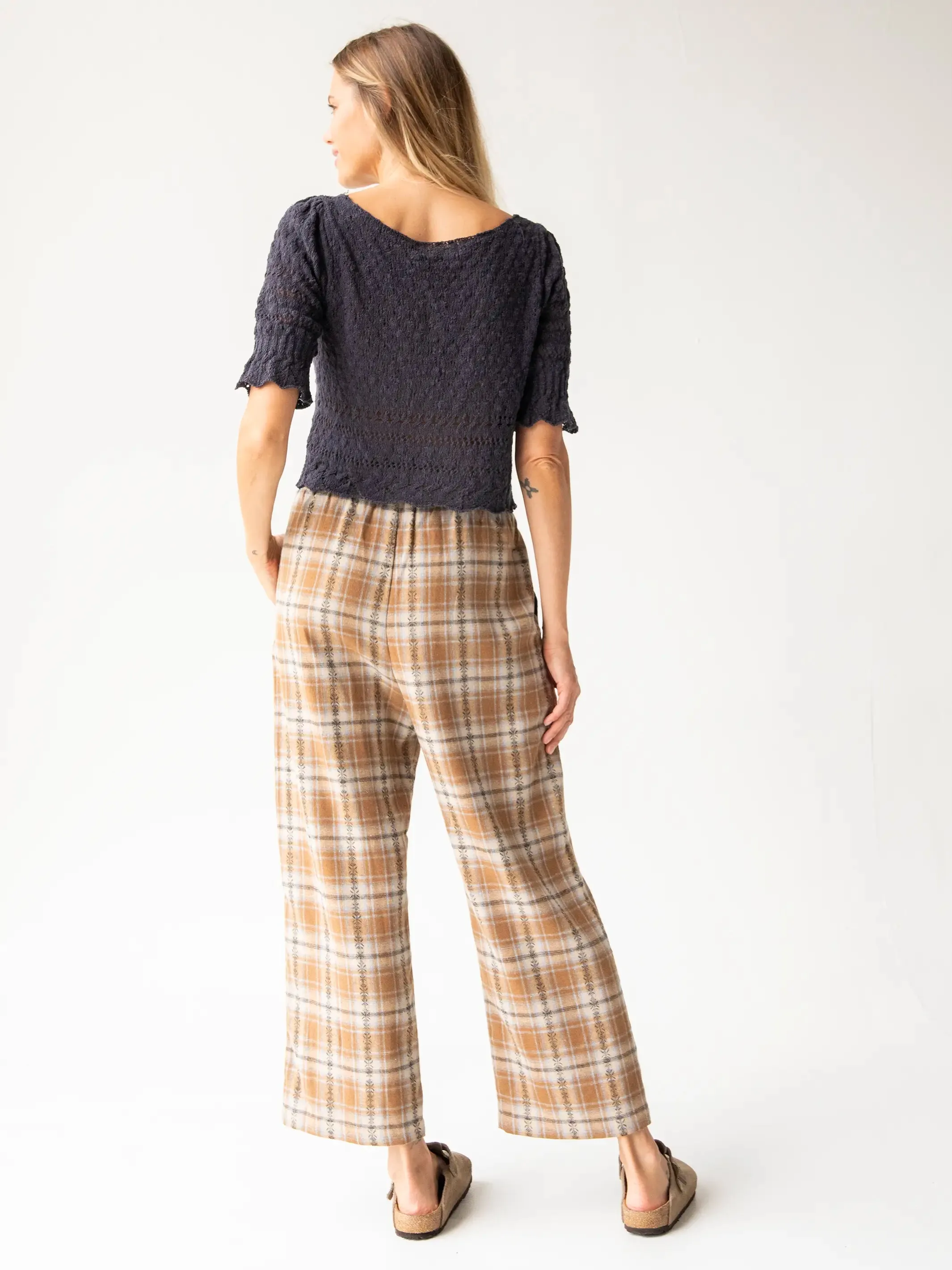 Beckett Flannel Pant - Light Brown Navy Mixed Plaid