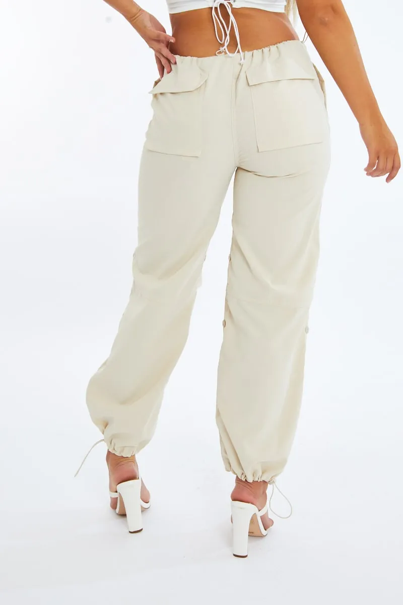 Beige Toggle Detail Cargo Trousers - Izara