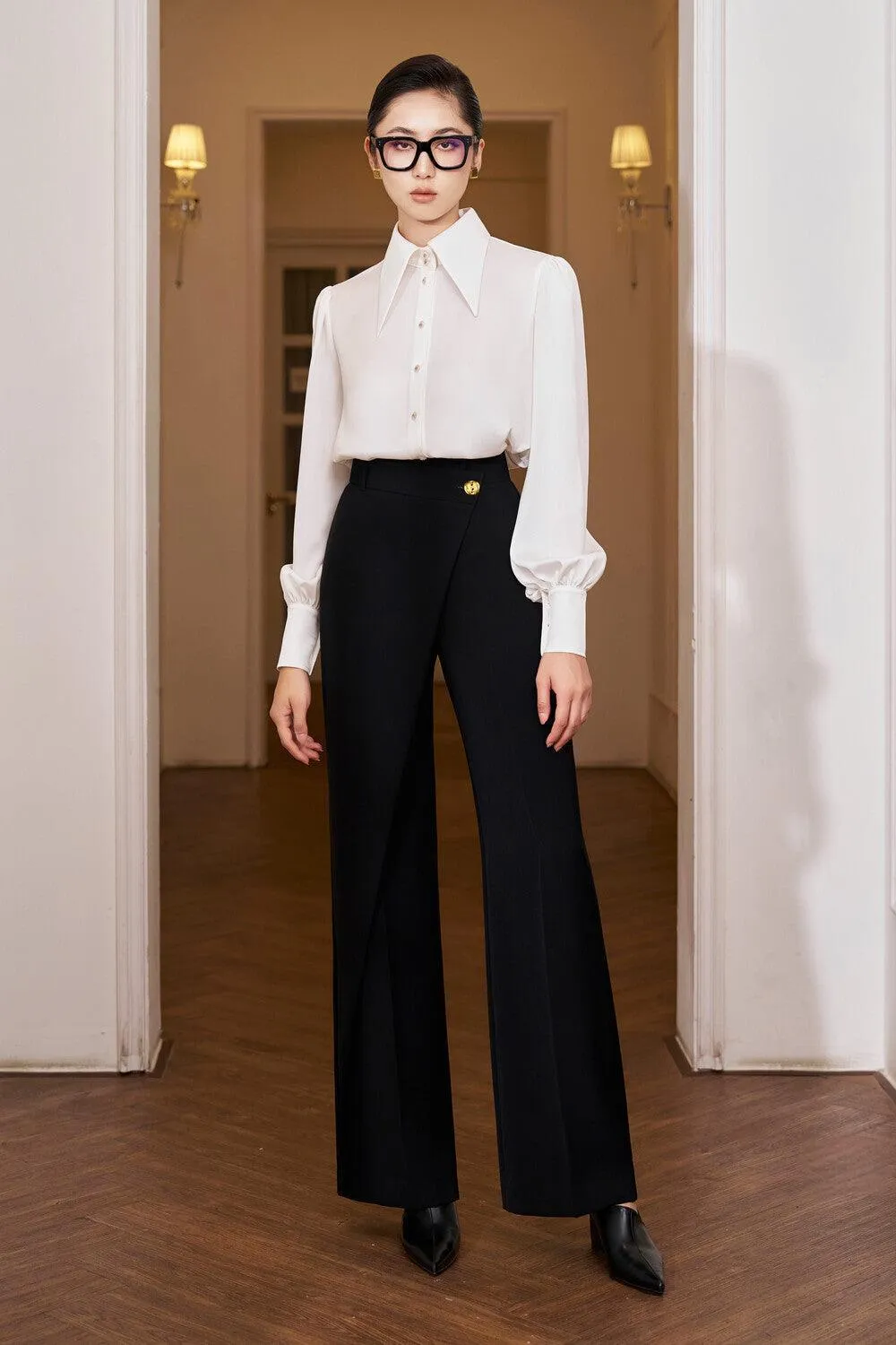 Bethany Straight Asymmetric Gabardine Ankle Length Trousers