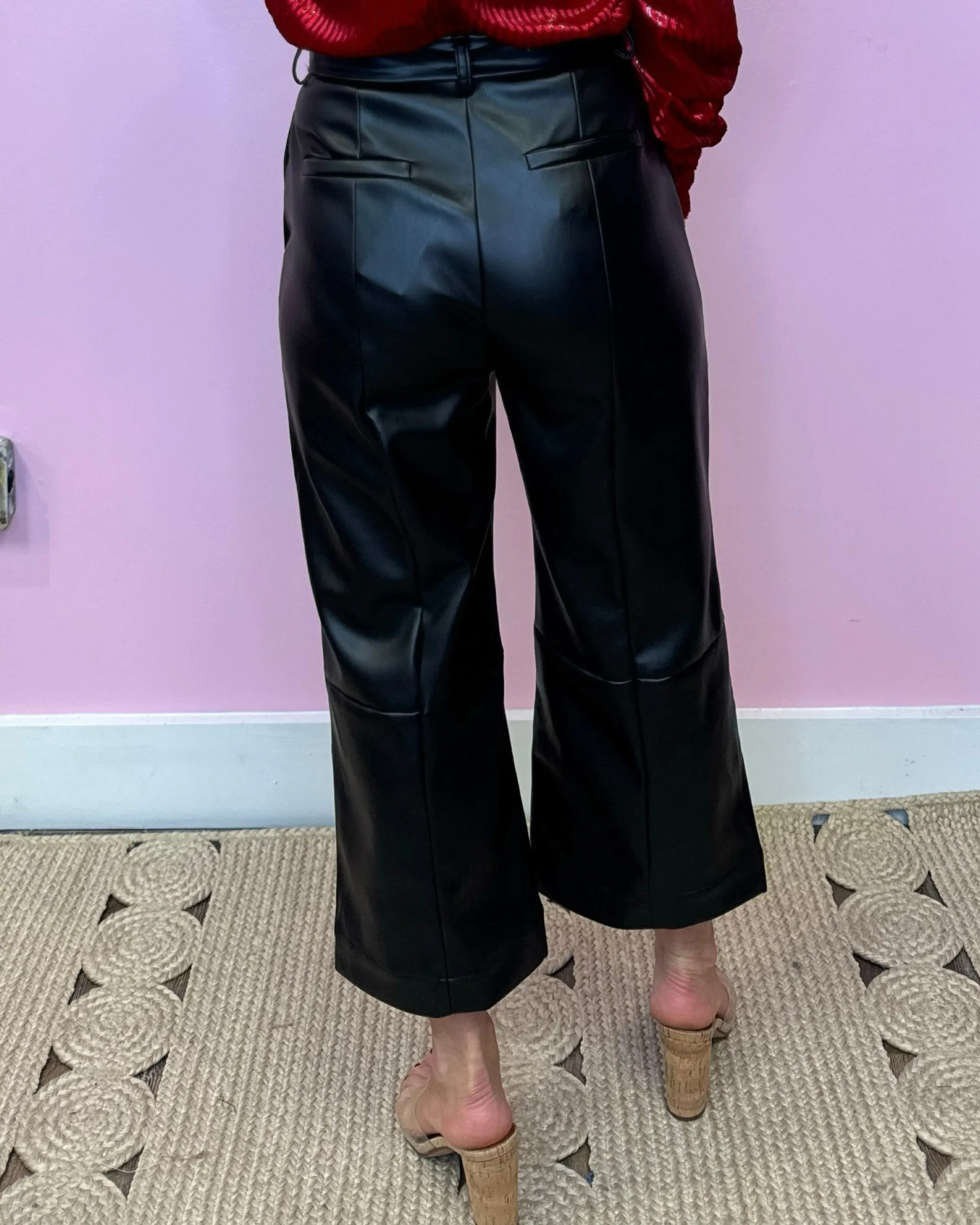 Black Cool Cropped Pleather Pants