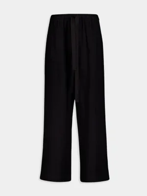 Black Linen Drawcord Trousers