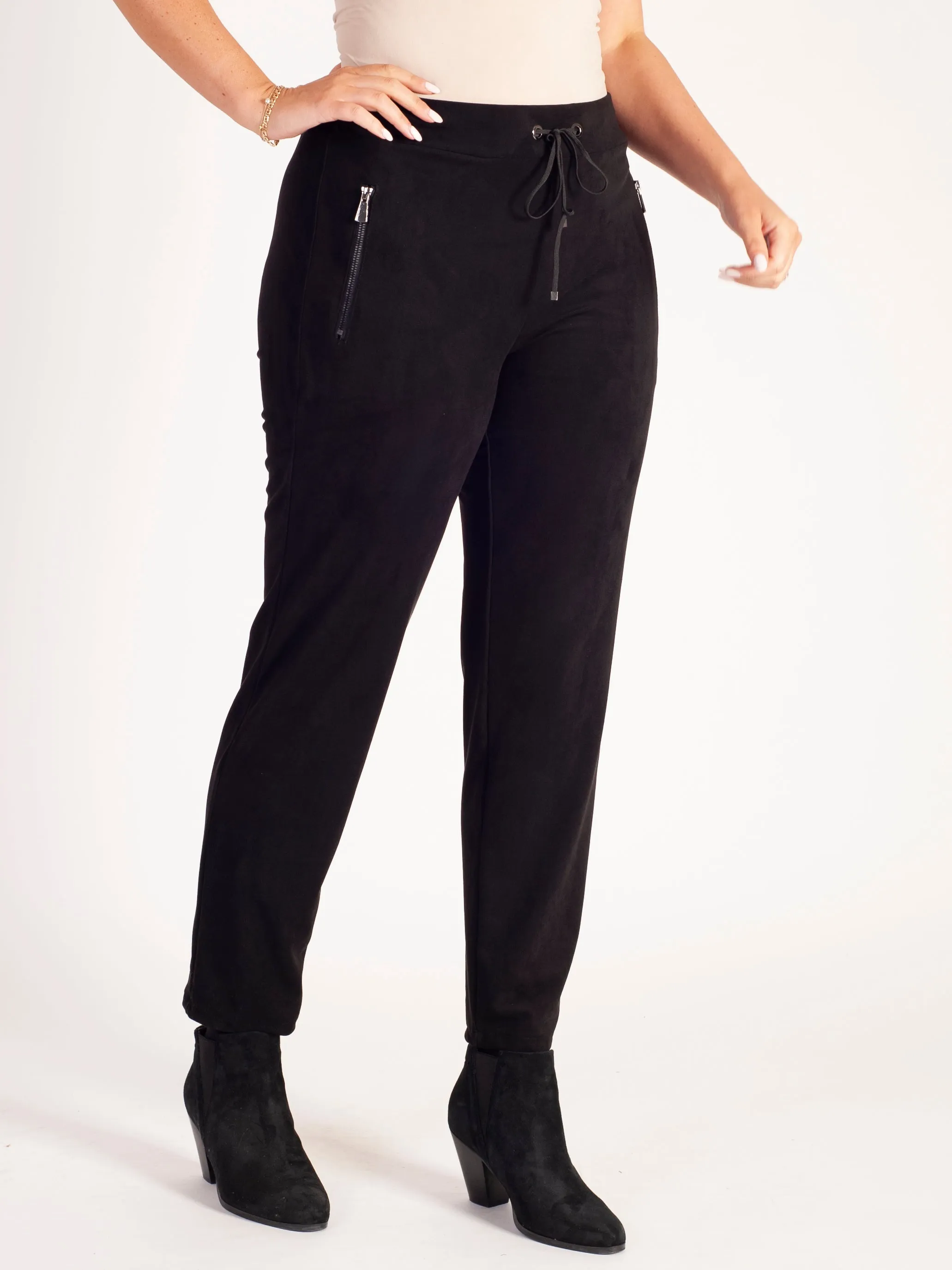 Black Pull Faux Suede Pants