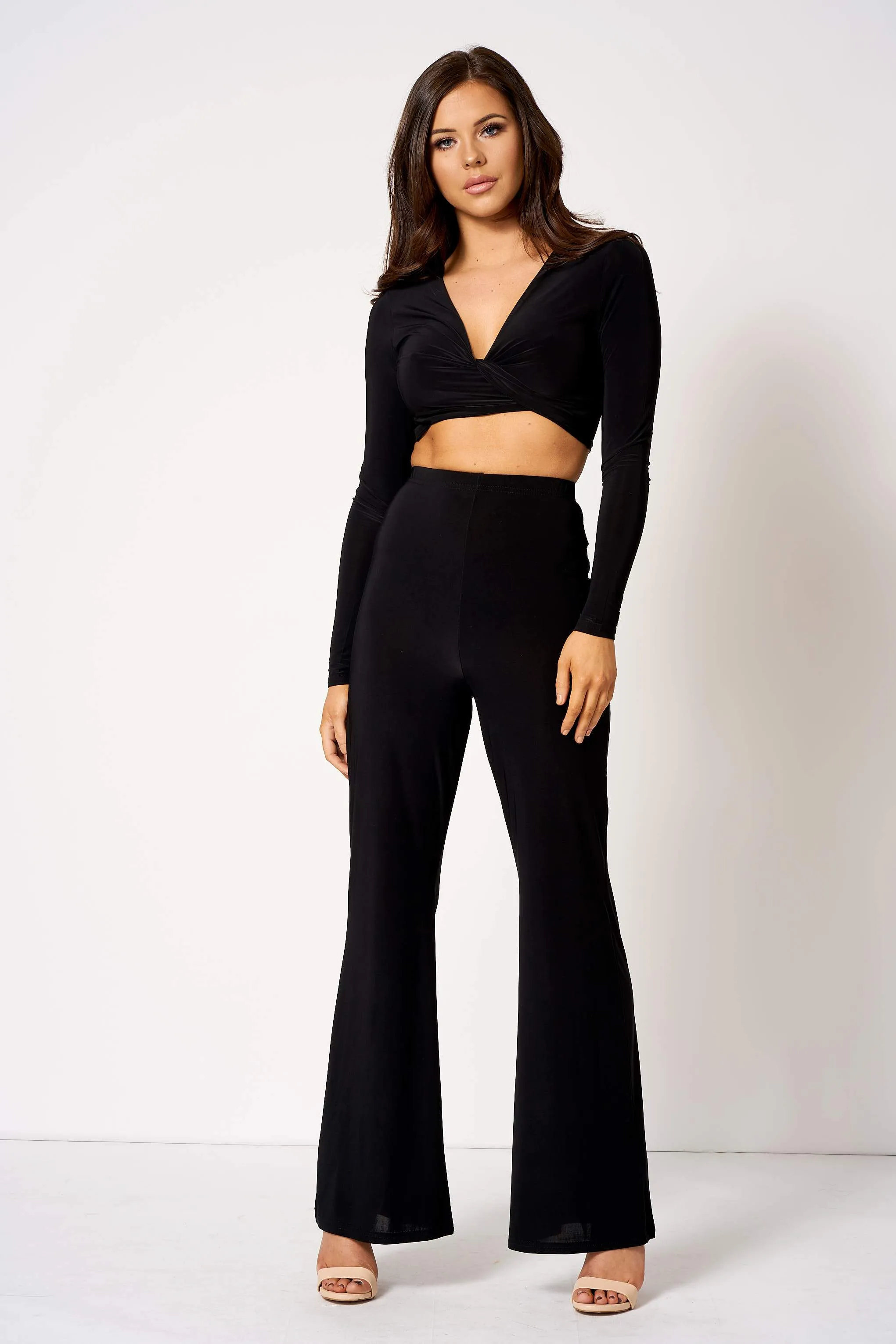 Black Slinky Knot Detail Crop Top