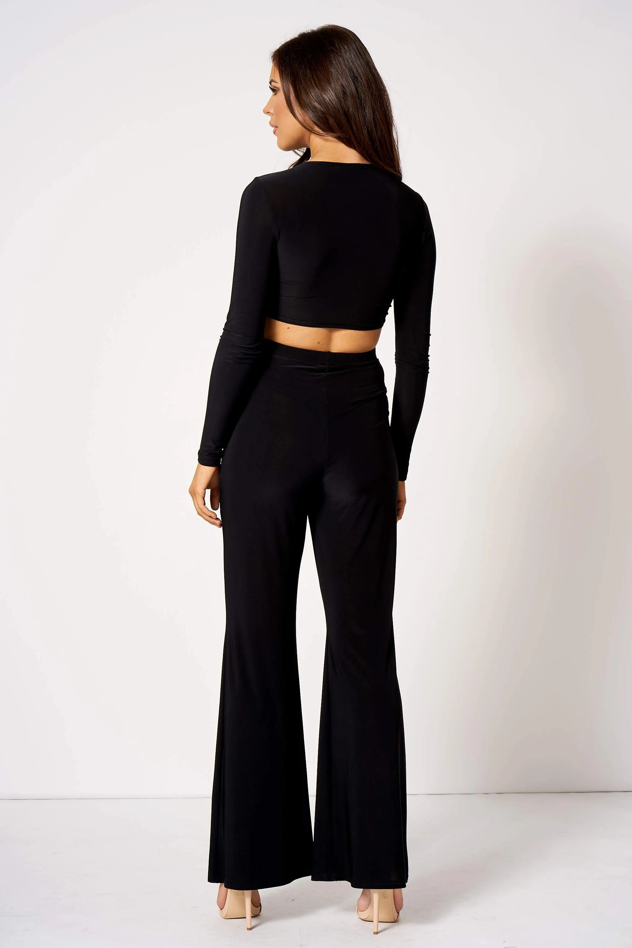 Black Slinky Knot Detail Crop Top