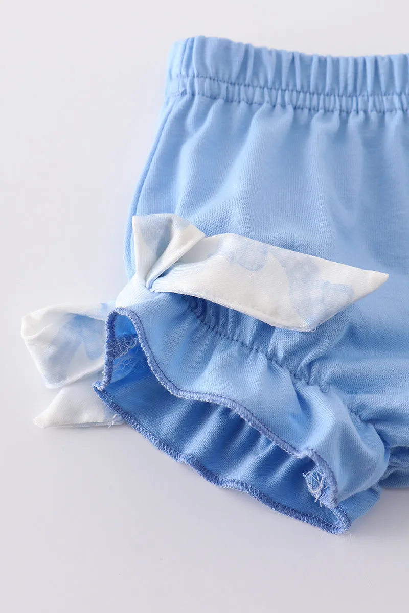 Blue bow girl bloomer set