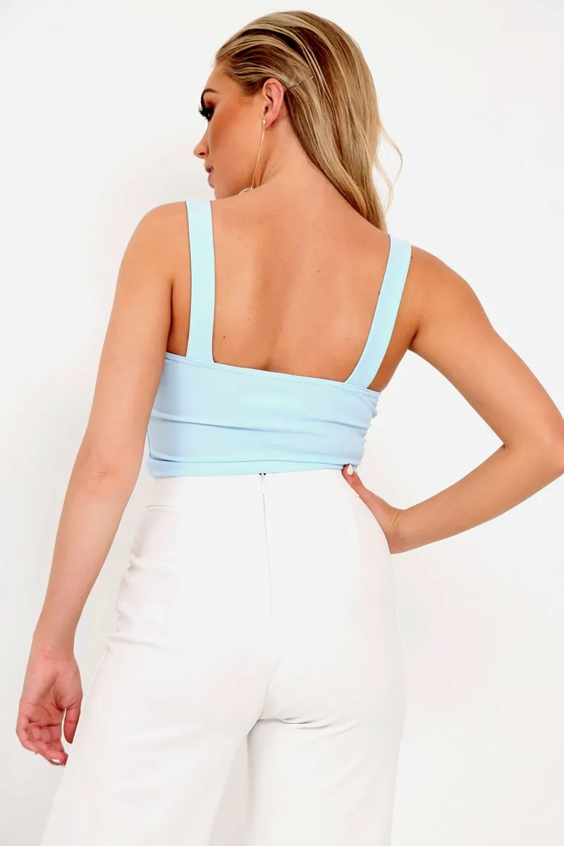 Blue Button Detail Crop Top - Amory