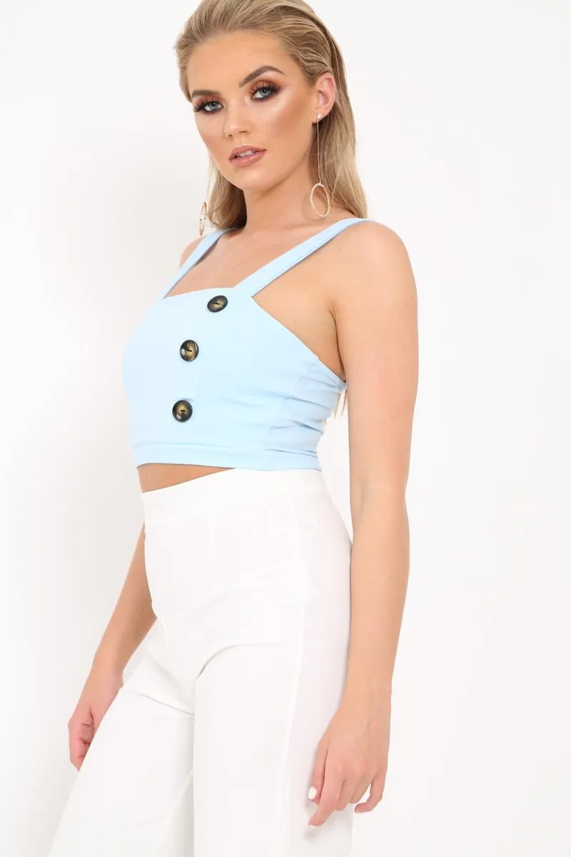 Blue Button Detail Crop Top - Amory