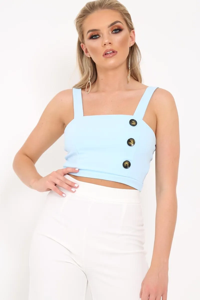 Blue Button Detail Crop Top - Amory