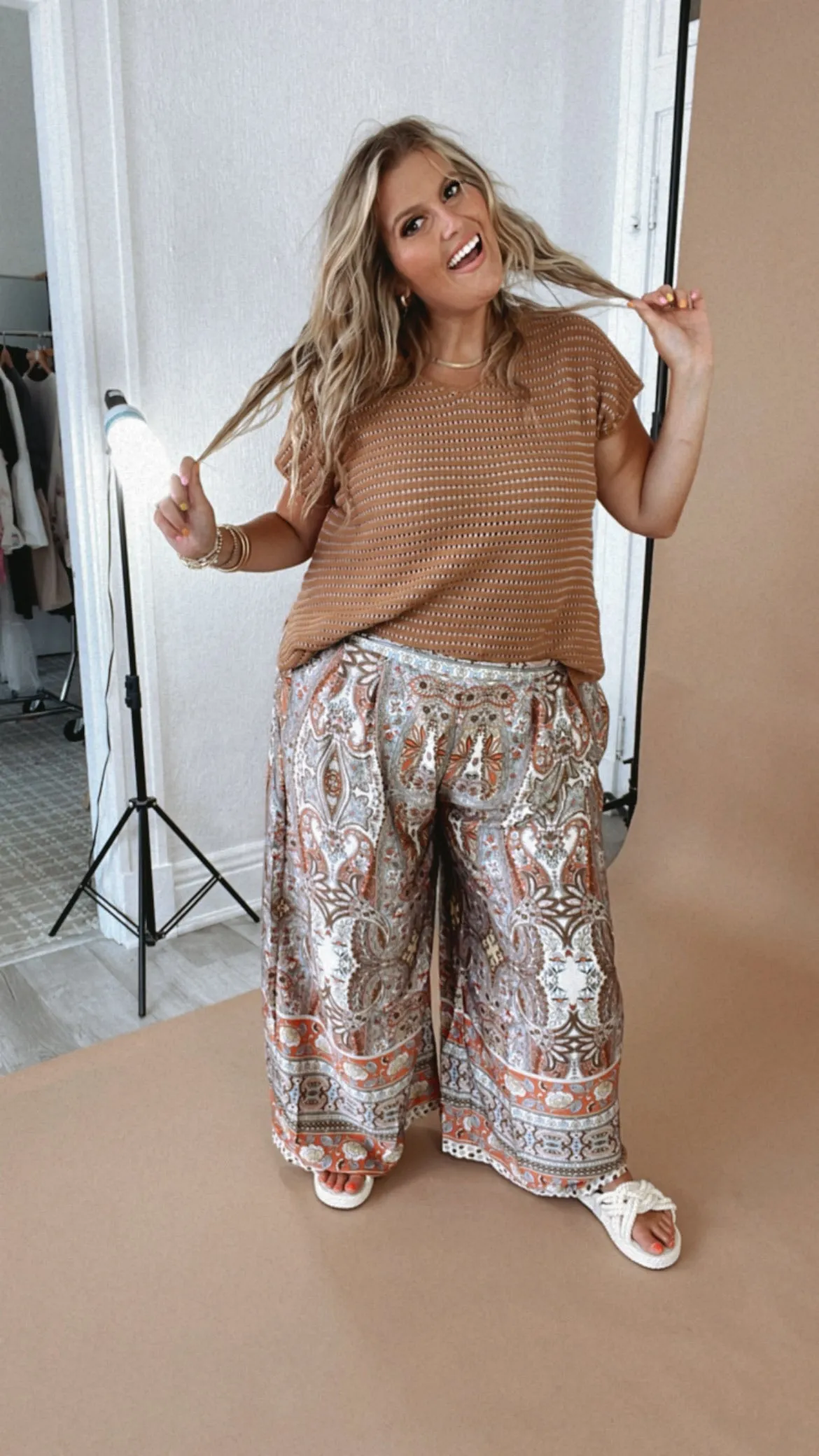 Boho Paisley Satin Wide Leg Pant