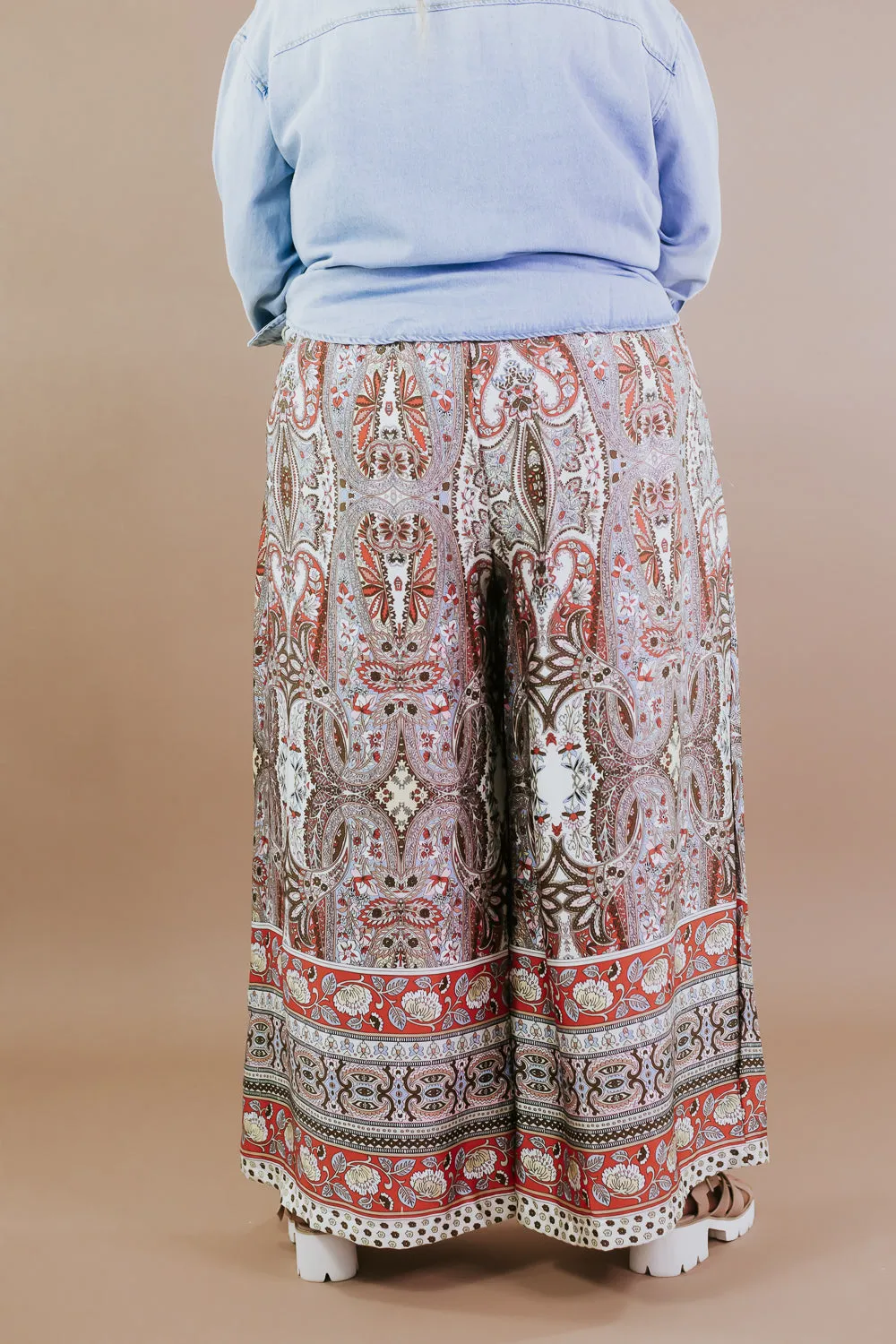 Boho Paisley Satin Wide Leg Pant