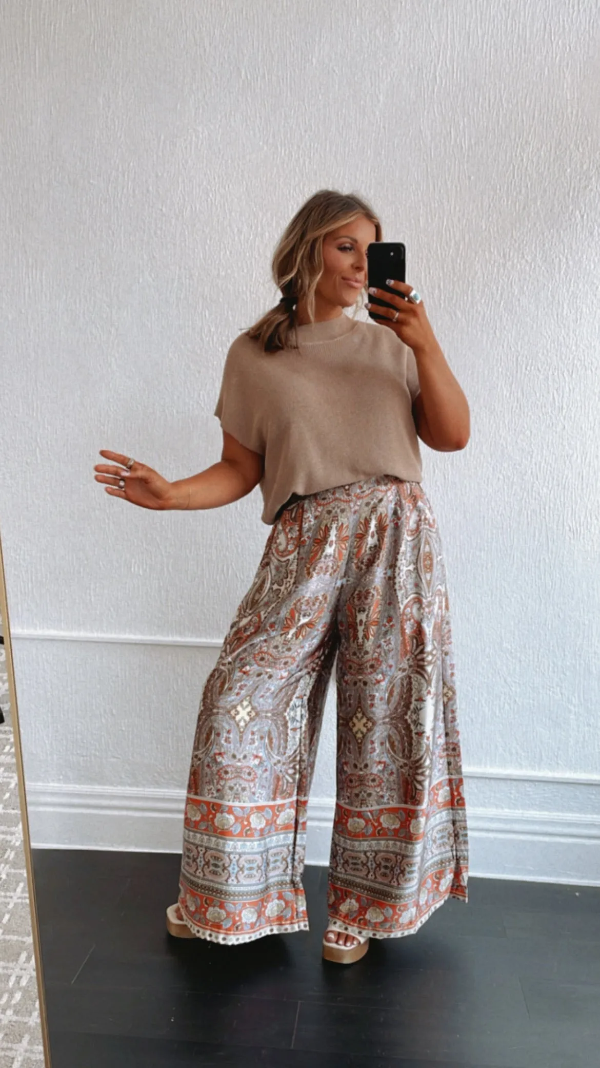 Boho Paisley Satin Wide Leg Pant