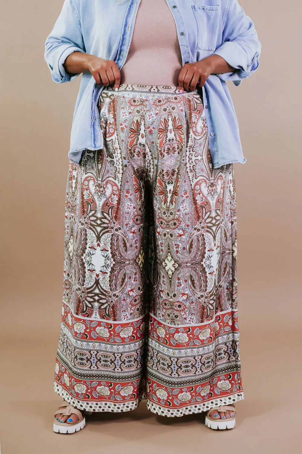 Boho Paisley Satin Wide Leg Pant