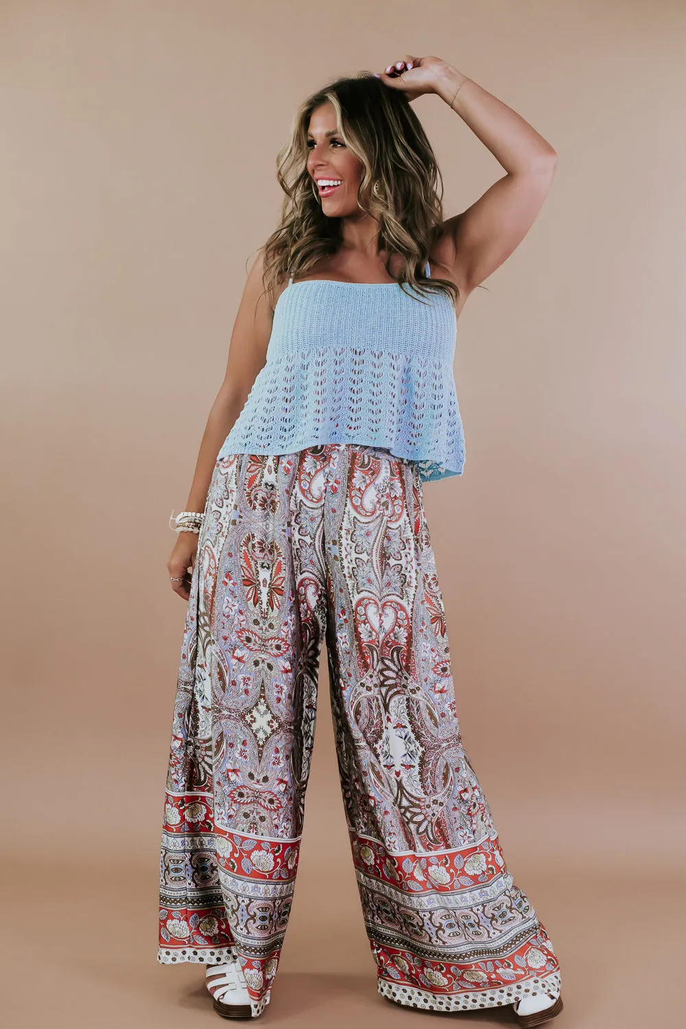 Boho Paisley Satin Wide Leg Pant