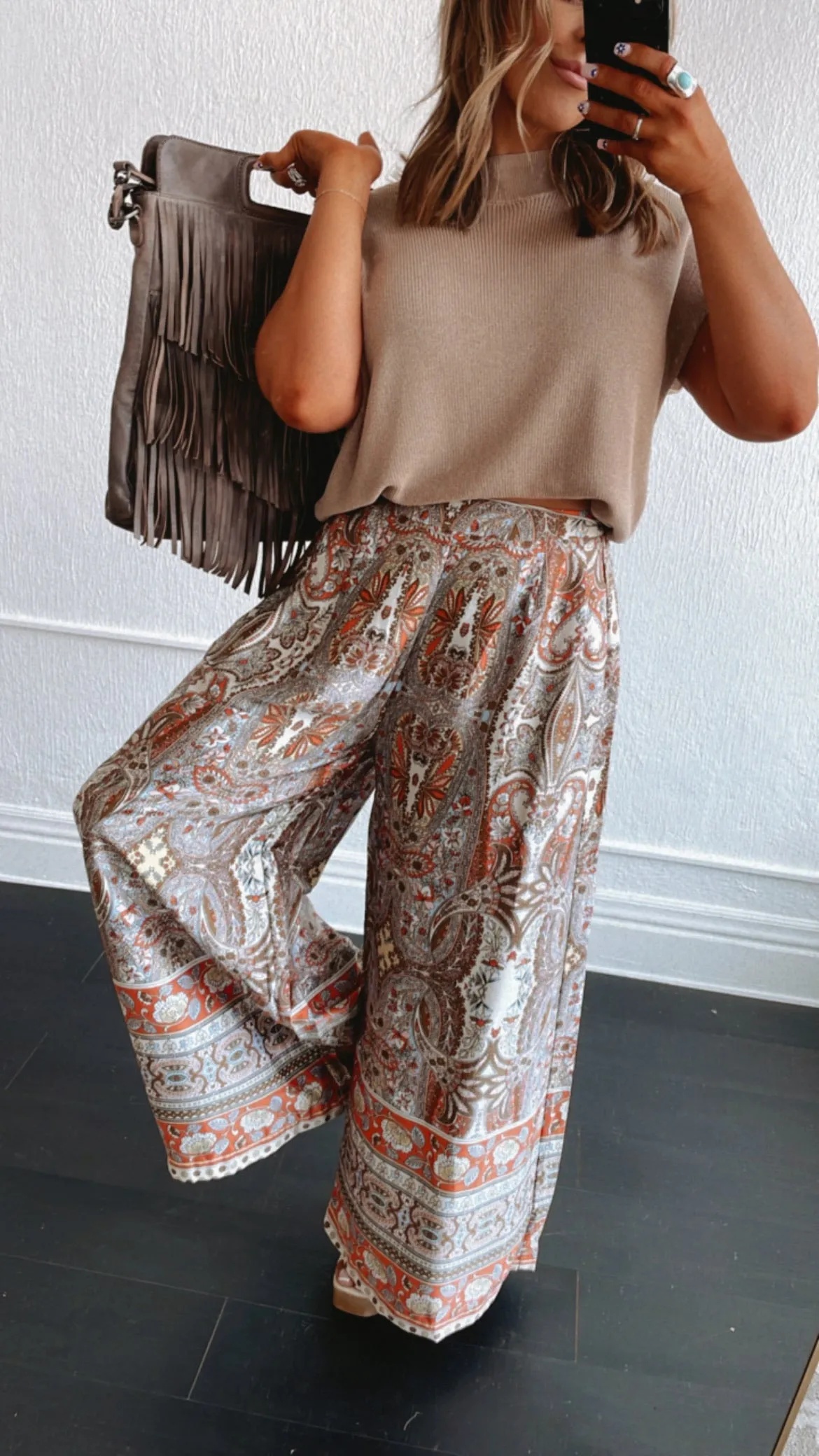 Boho Paisley Satin Wide Leg Pant