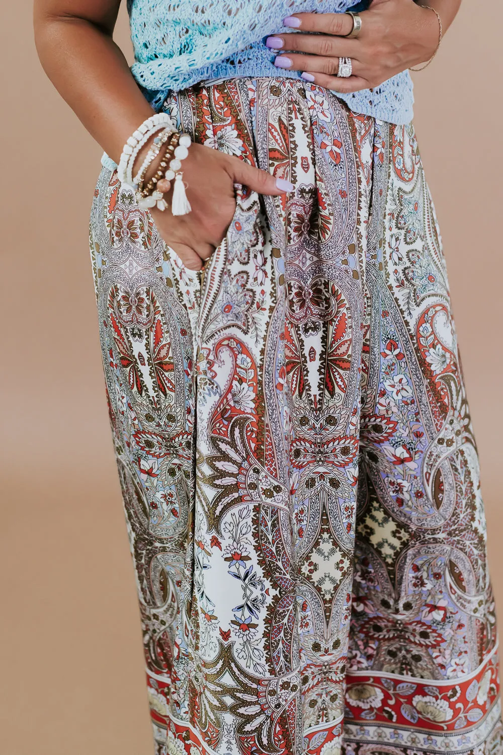 Boho Paisley Satin Wide Leg Pant