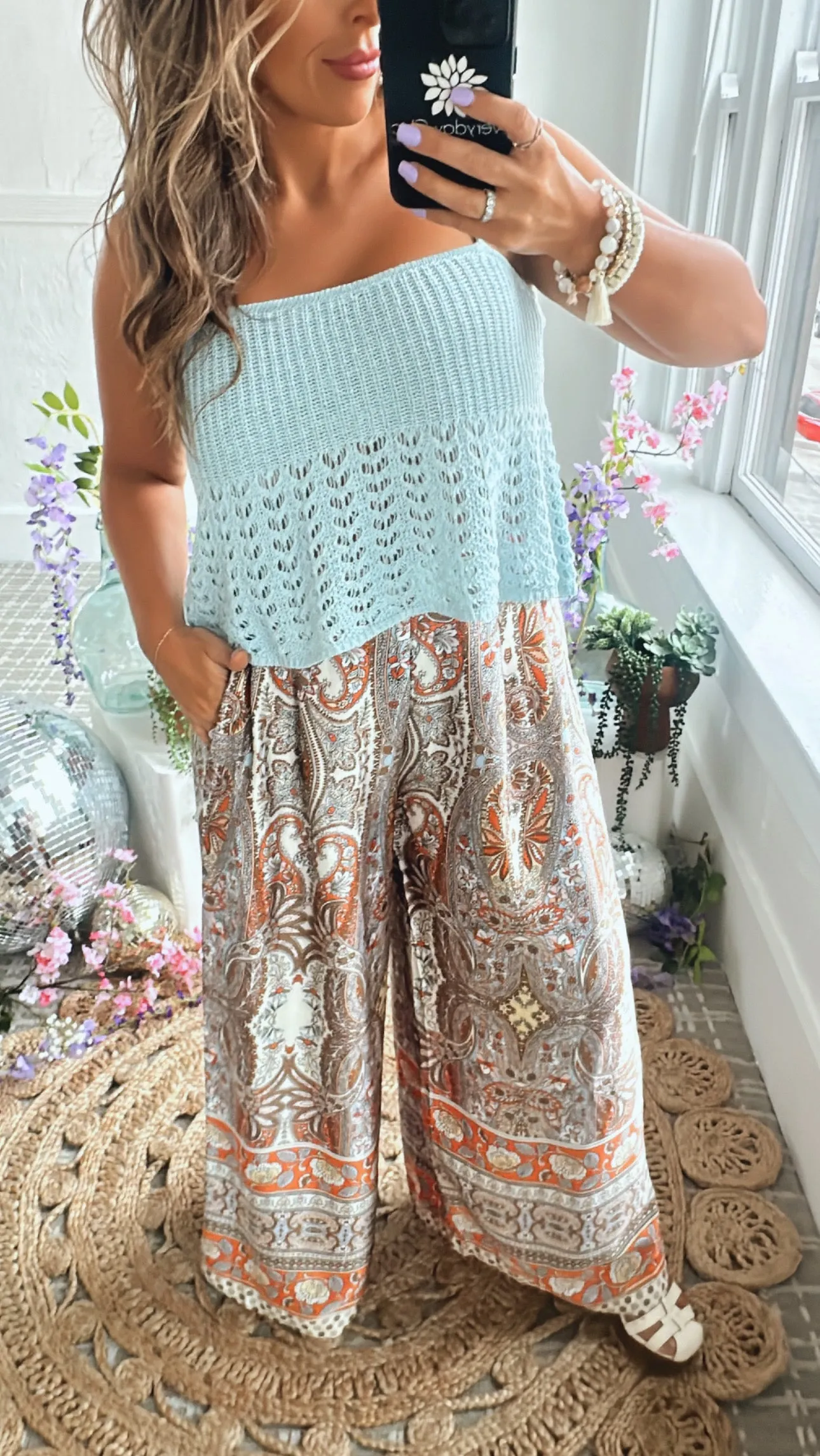 Boho Paisley Satin Wide Leg Pant