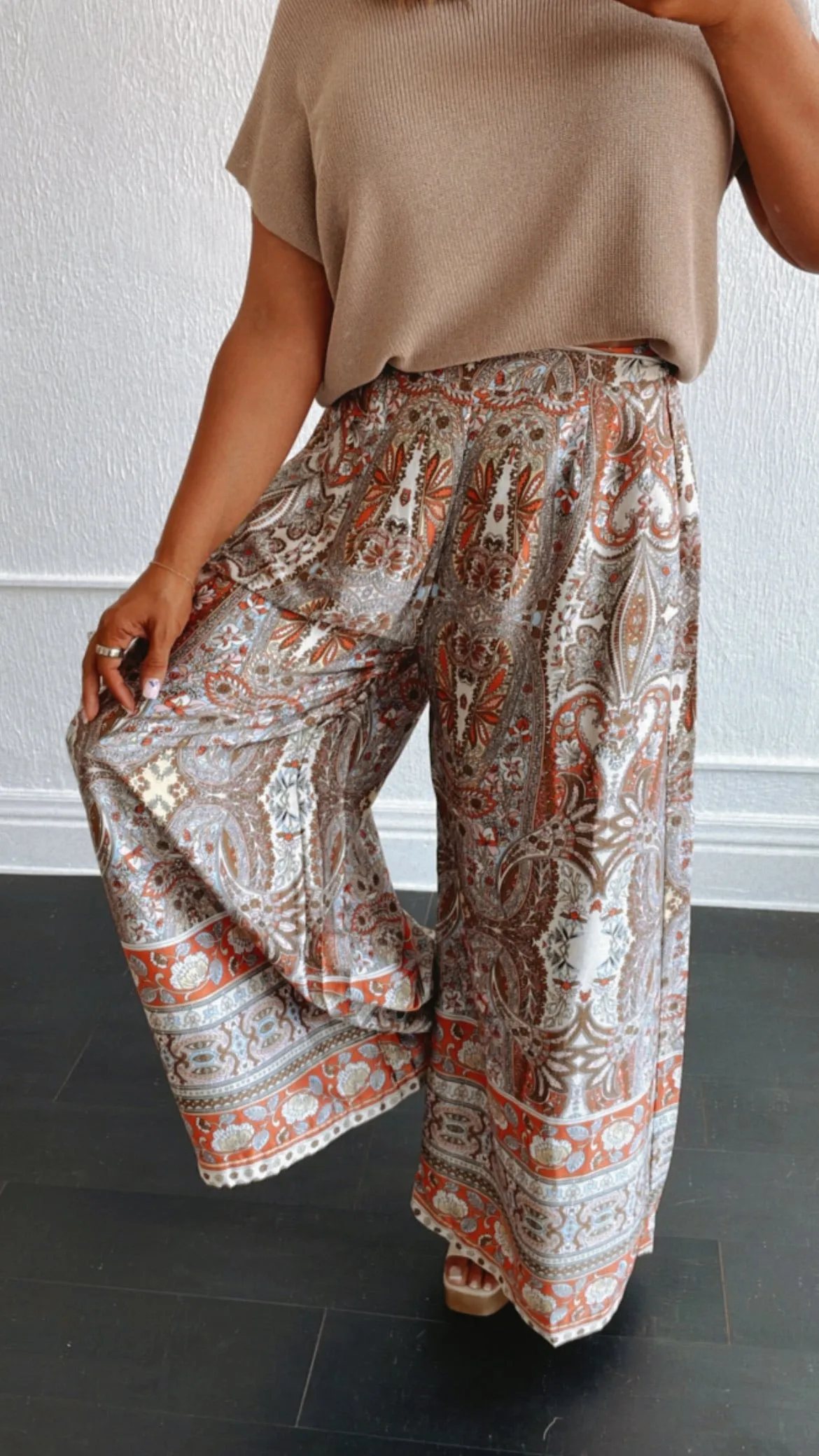 Boho Paisley Satin Wide Leg Pant