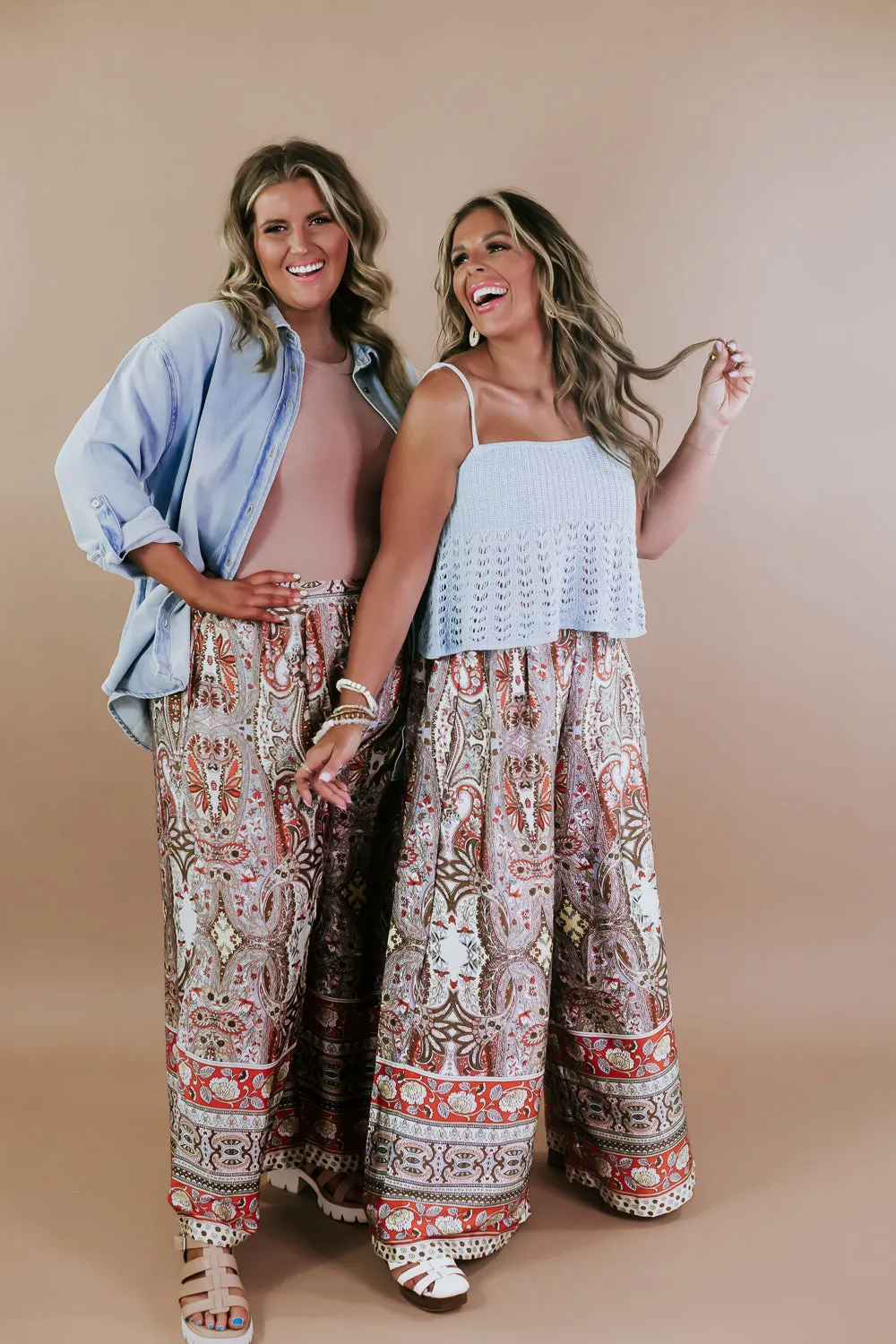 Boho Paisley Satin Wide Leg Pant