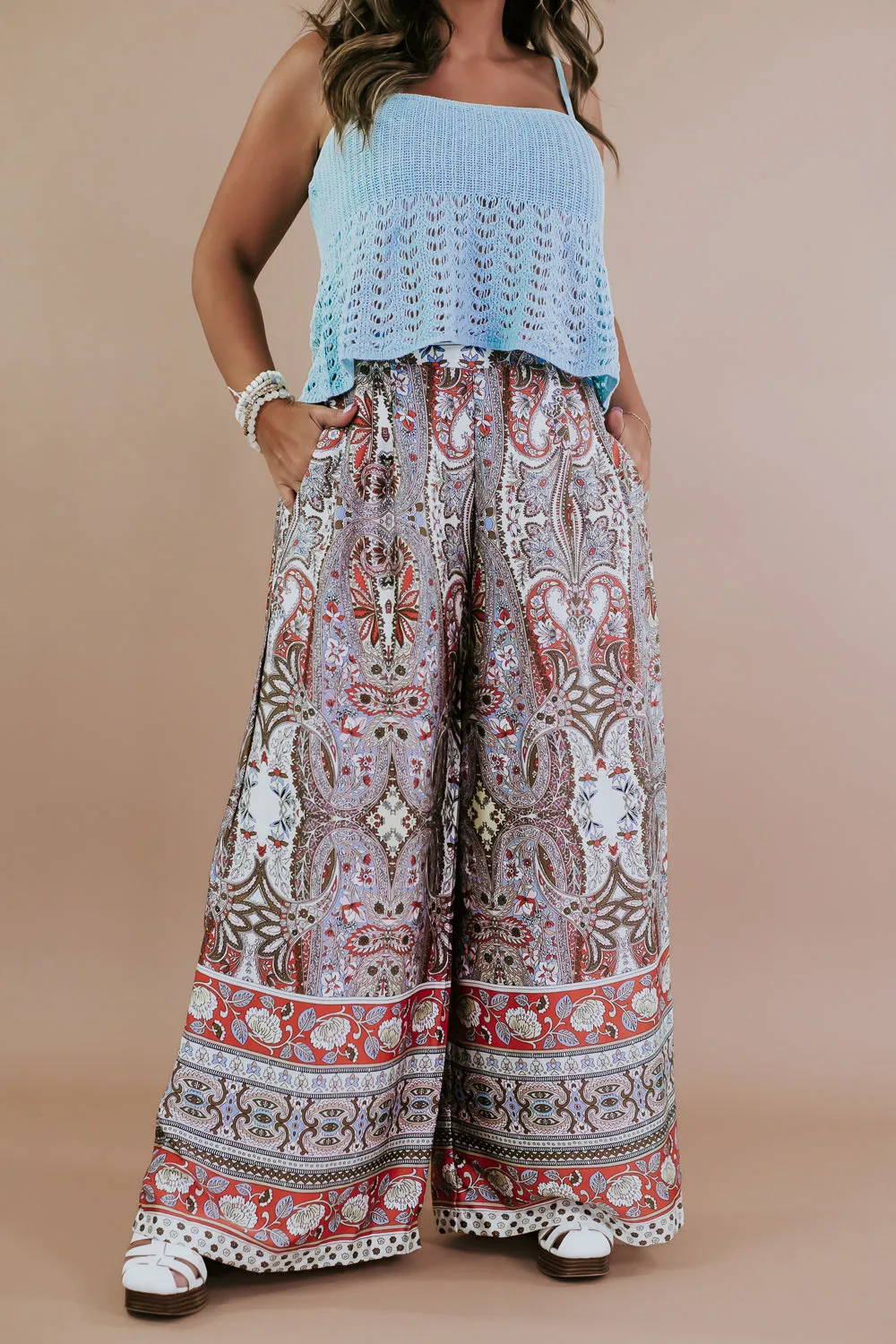 Boho Paisley Satin Wide Leg Pant