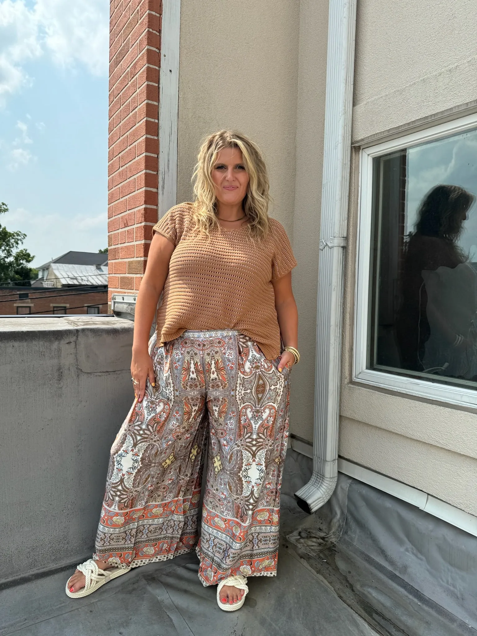 Boho Paisley Satin Wide Leg Pant