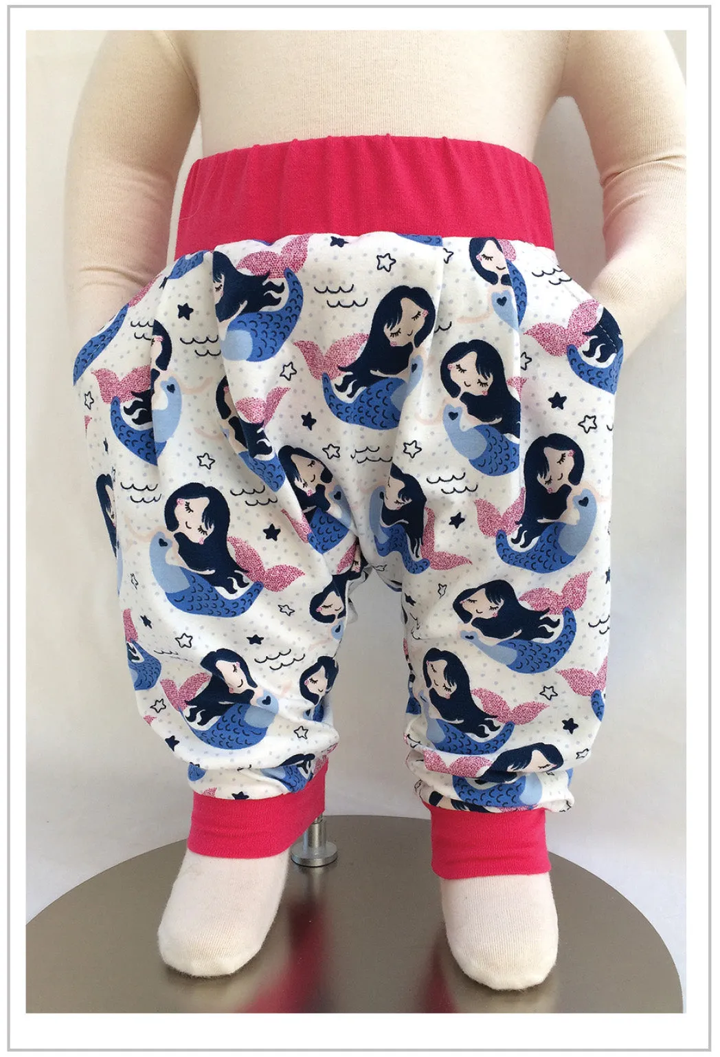 Boy and girl harem pants PDF sewing pattern for babies and toddlers, PANDA PANTS sizes 3  months to 6 years