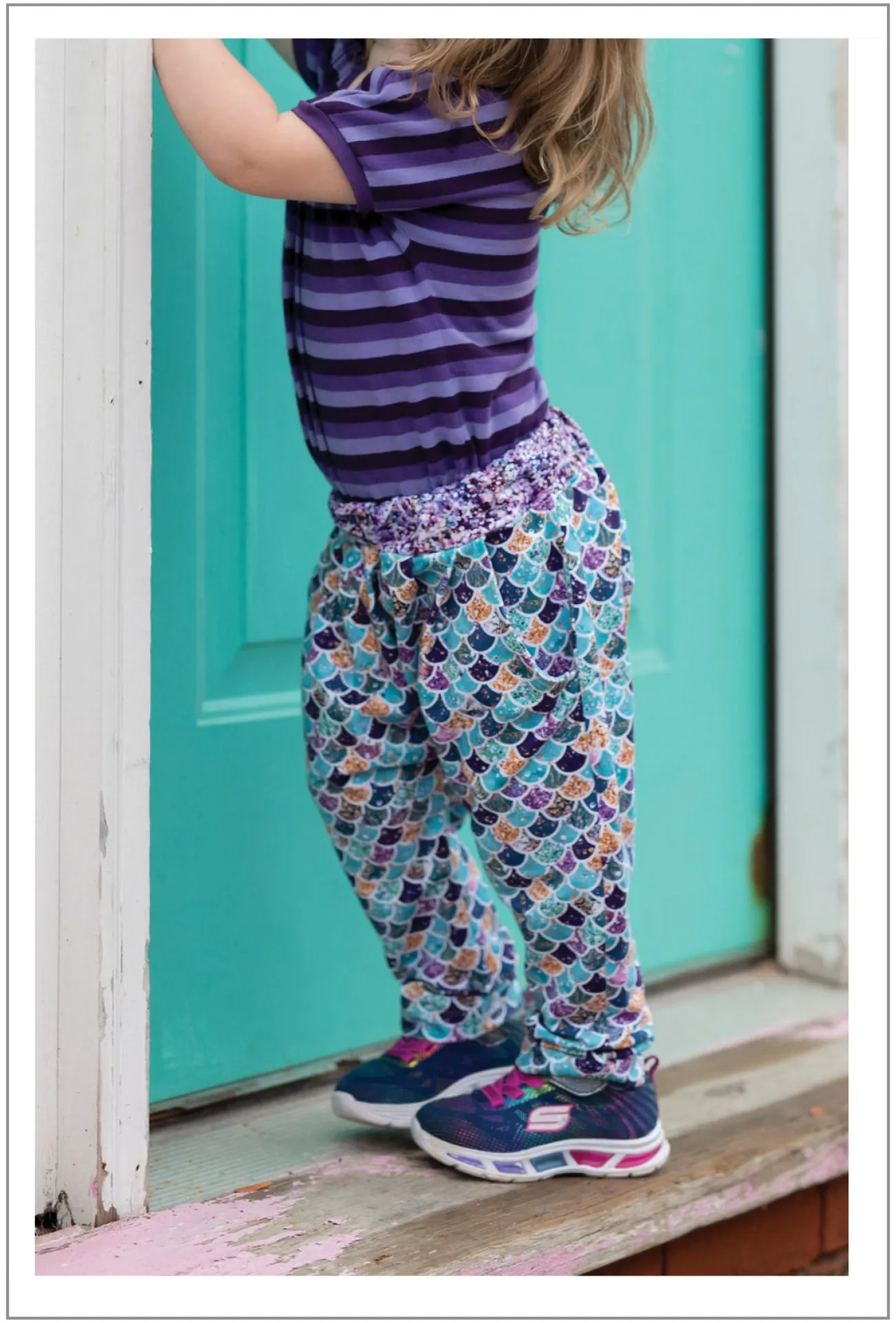 Boy and girl harem pants PDF sewing pattern for babies and toddlers, PANDA PANTS sizes 3  months to 6 years