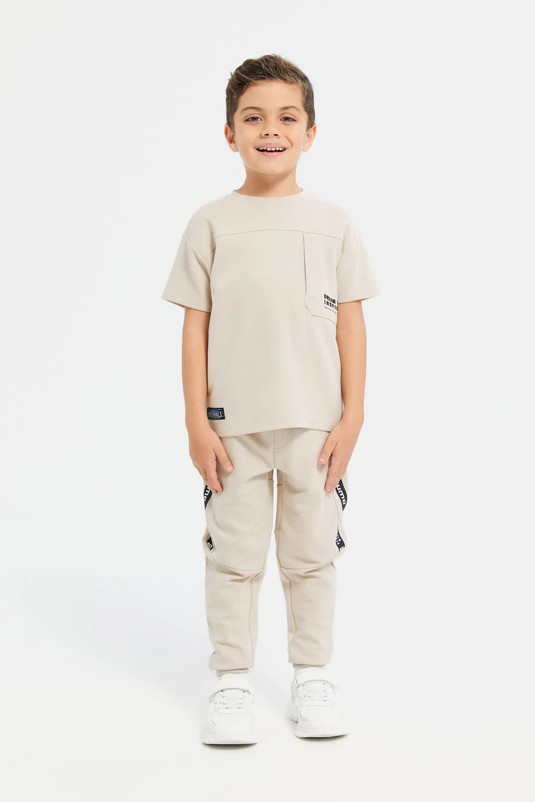 Boys Beige Jog Pant With Side Tape