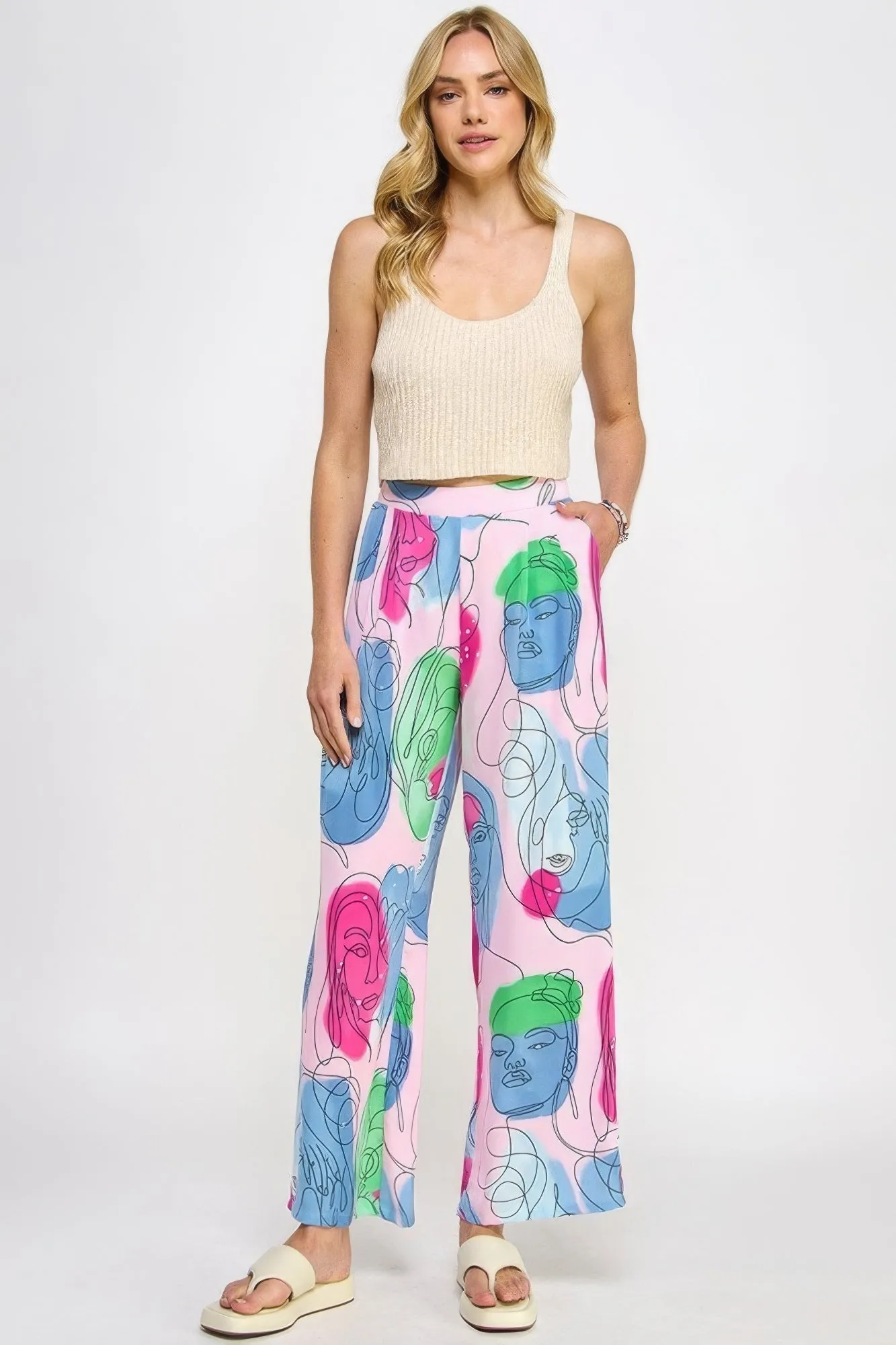 Chic Printed Wide Leg Pant with Comfort Elastic Back