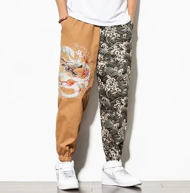 Chinese Dragon Embroidery Combination Men Jogger Pants