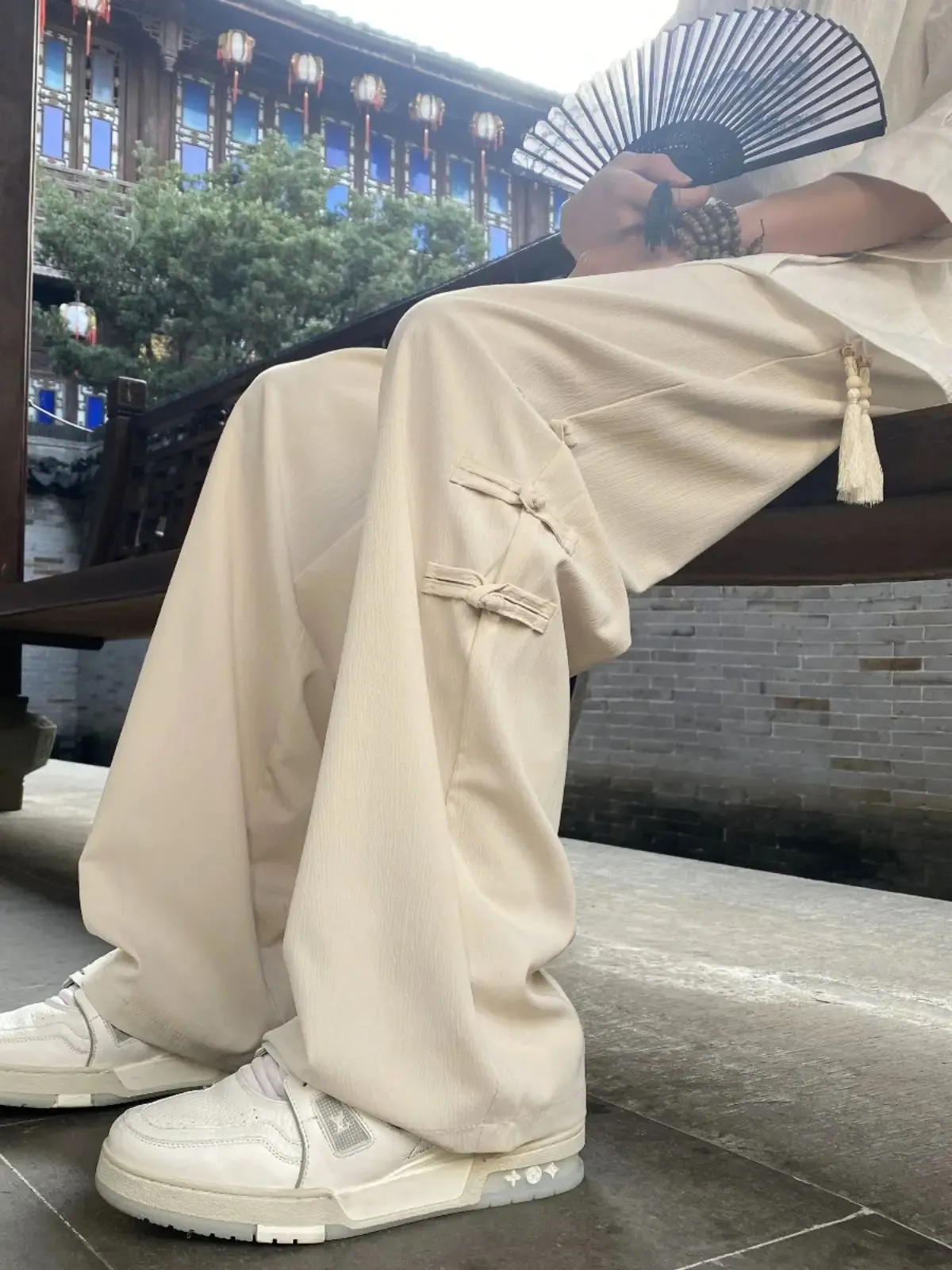 Chinese Side Knot Button Loose Pants