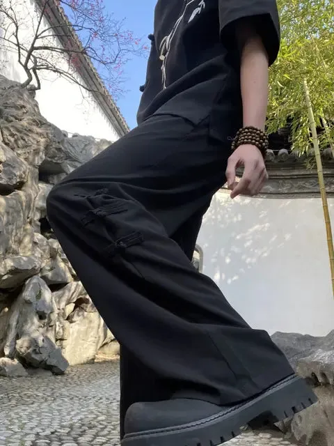 Chinese Side Knot Button Loose Pants