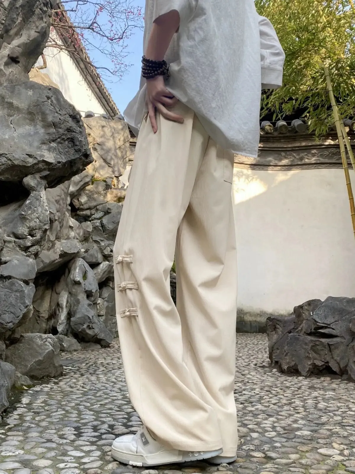 Chinese Side Knot Button Loose Pants