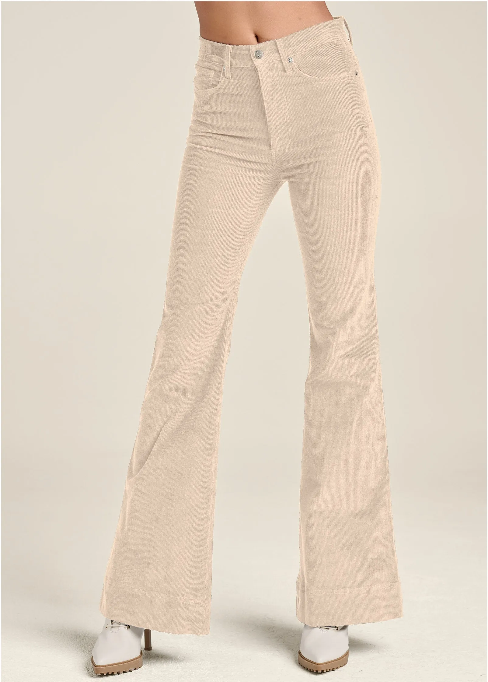 Corduroy Flared Pants - Cream